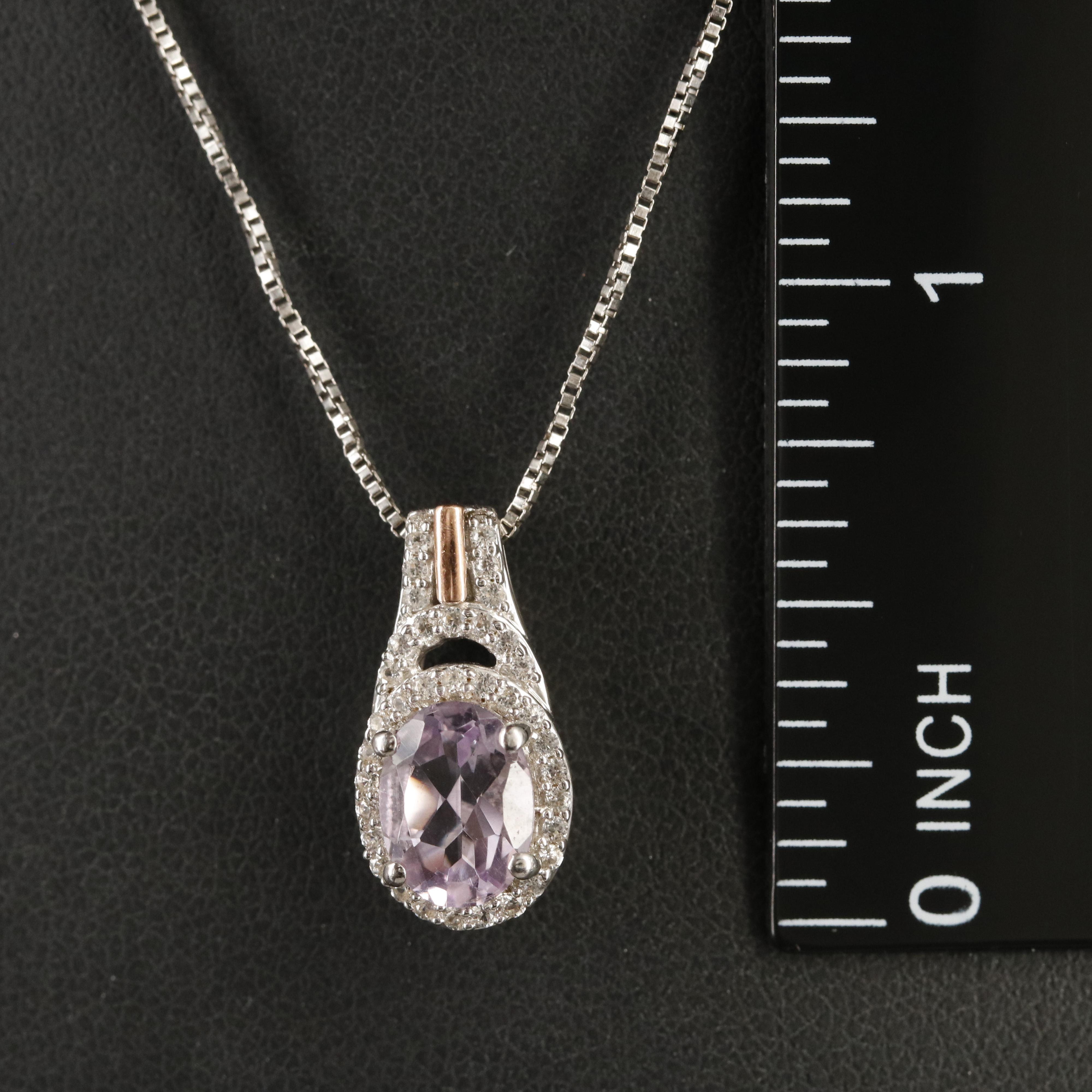 Sterling Amethyst and Sapphire Pendant Necklace with 10K Rose Gold Accents