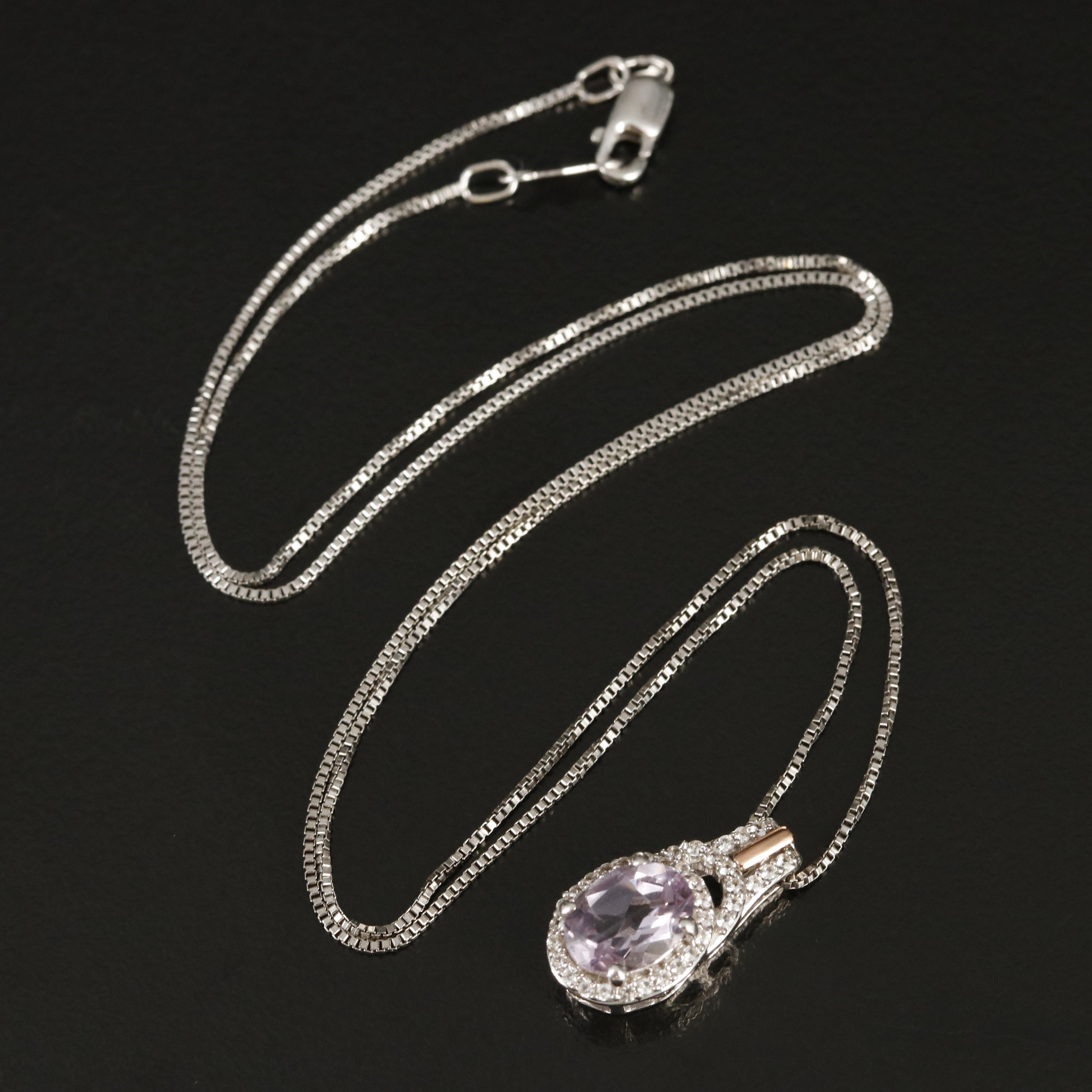 Sterling Amethyst and Sapphire Pendant Necklace with 10K Rose Gold Accents