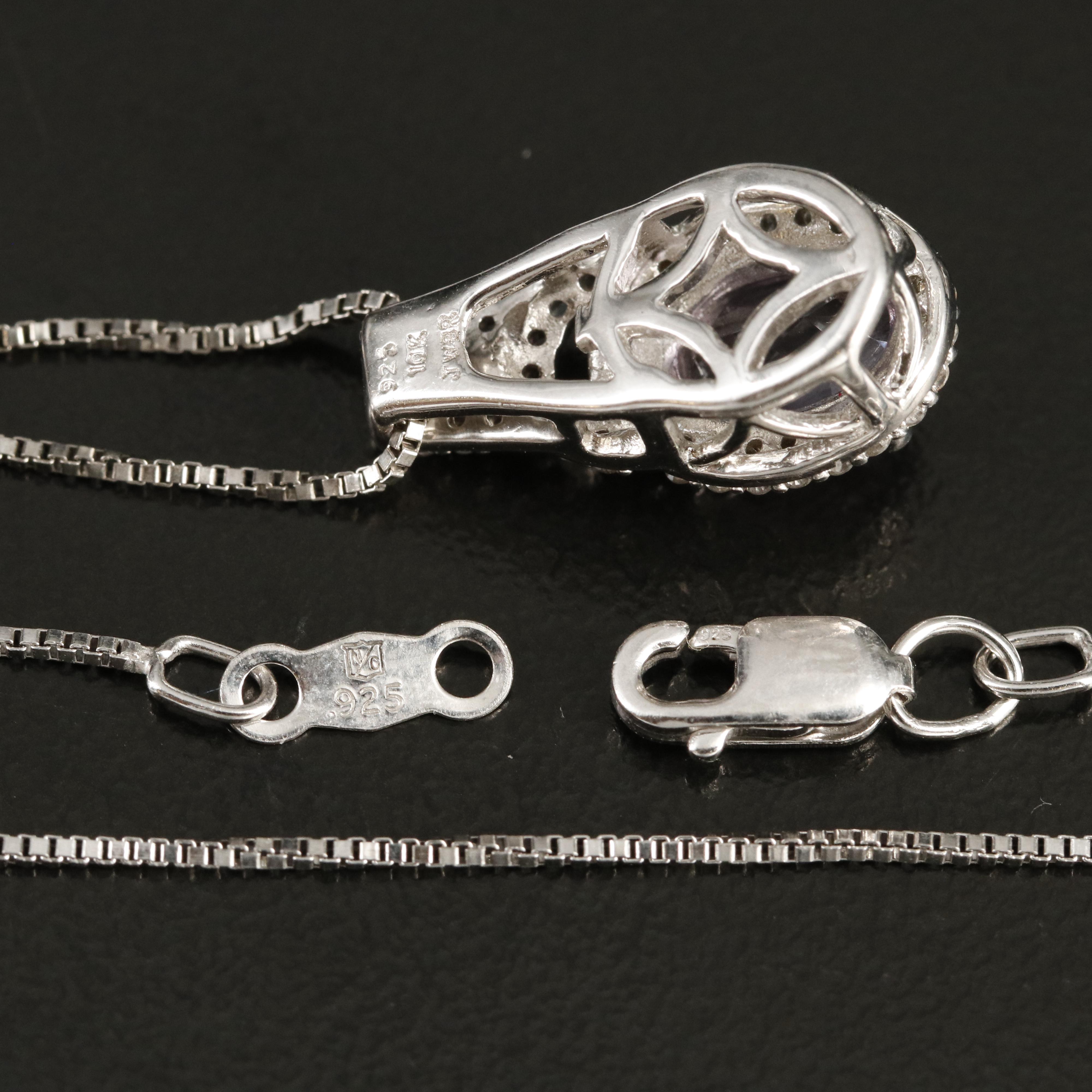 Sterling Amethyst and Sapphire Pendant Necklace with 10K Rose Gold Accents