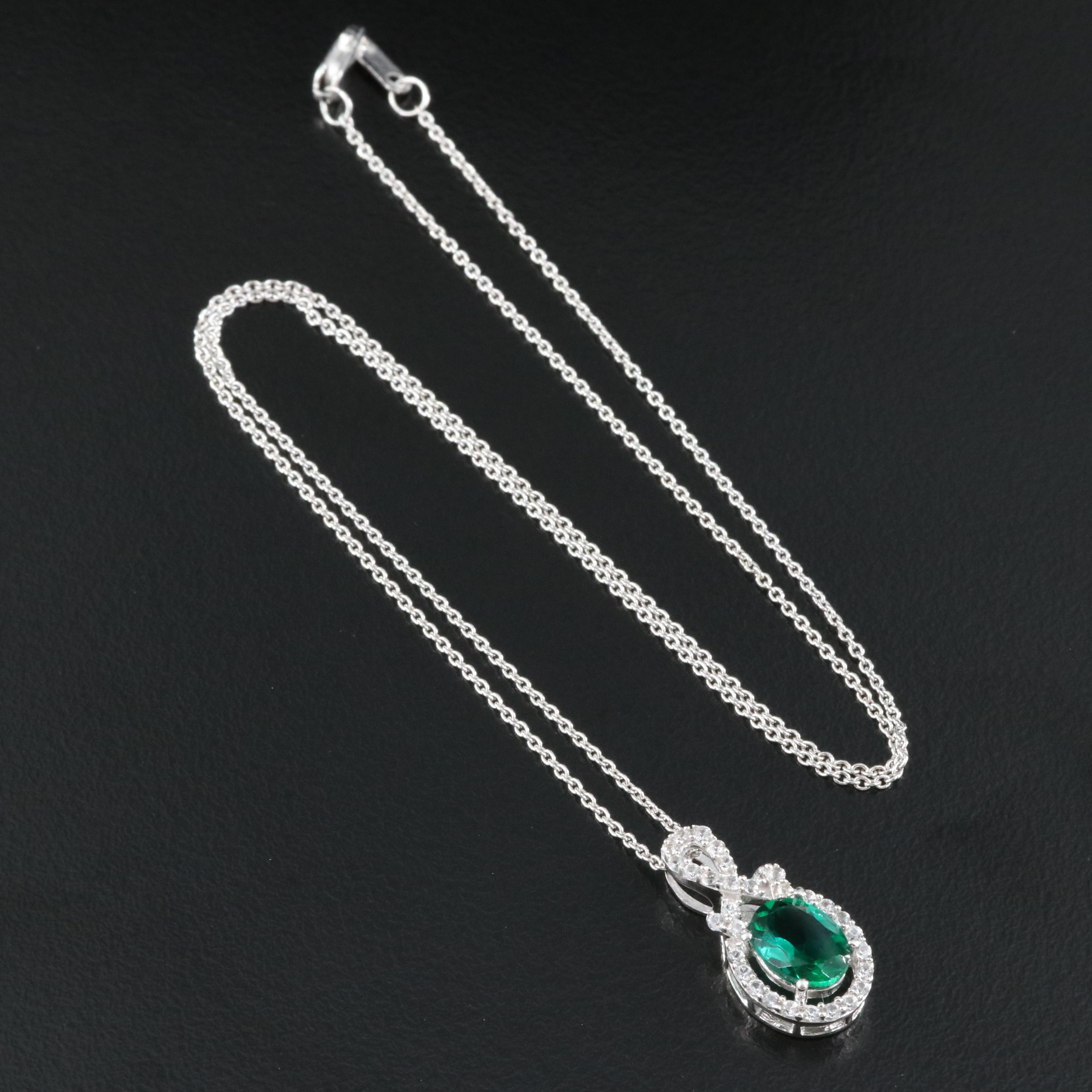 Sterling Emerald and White Sapphire Pendant Necklace
