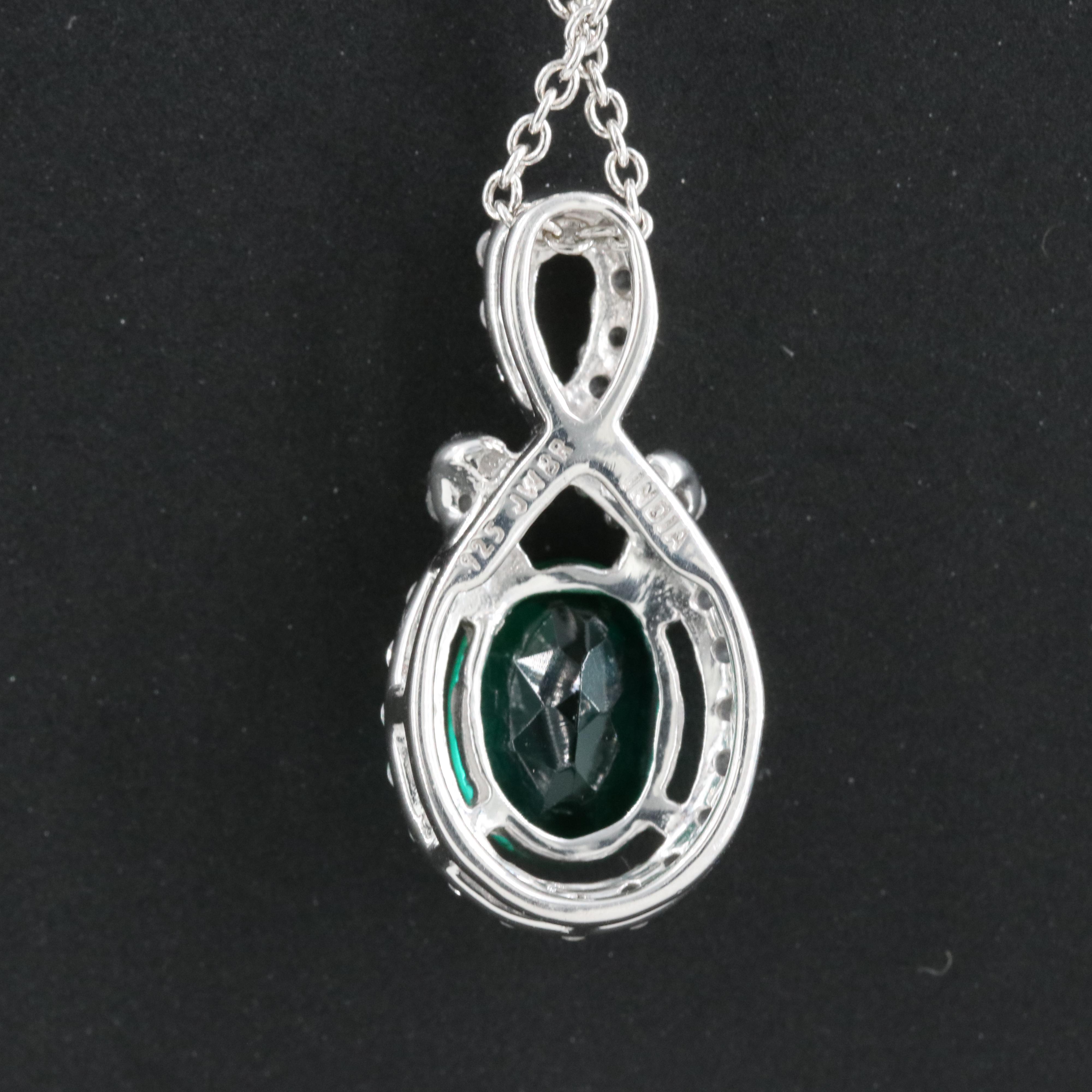 Sterling Emerald and White Sapphire Pendant Necklace