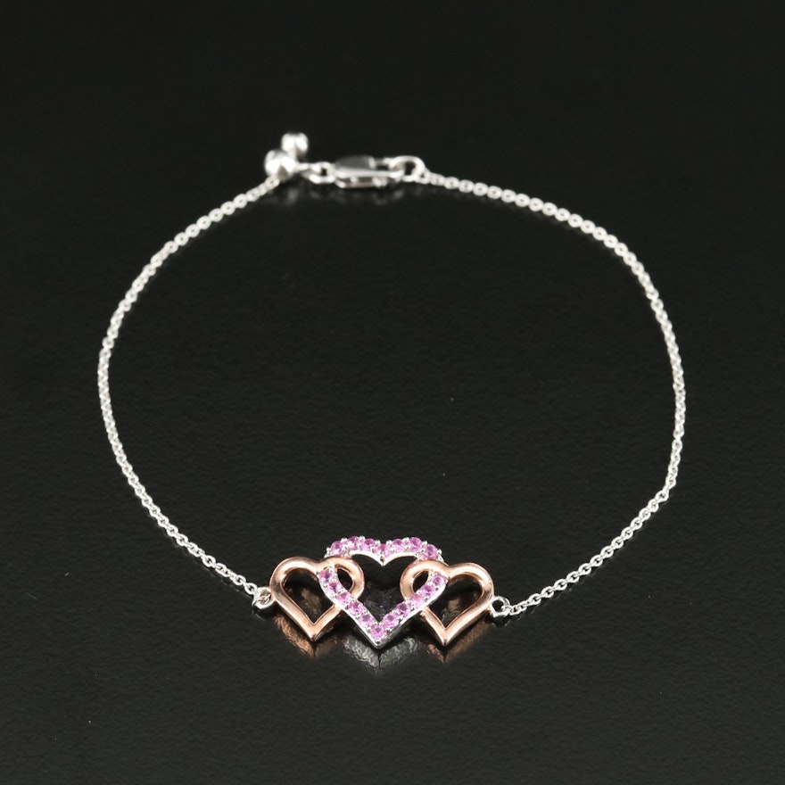 Sterling Sapphire Triple Heart Bracelet