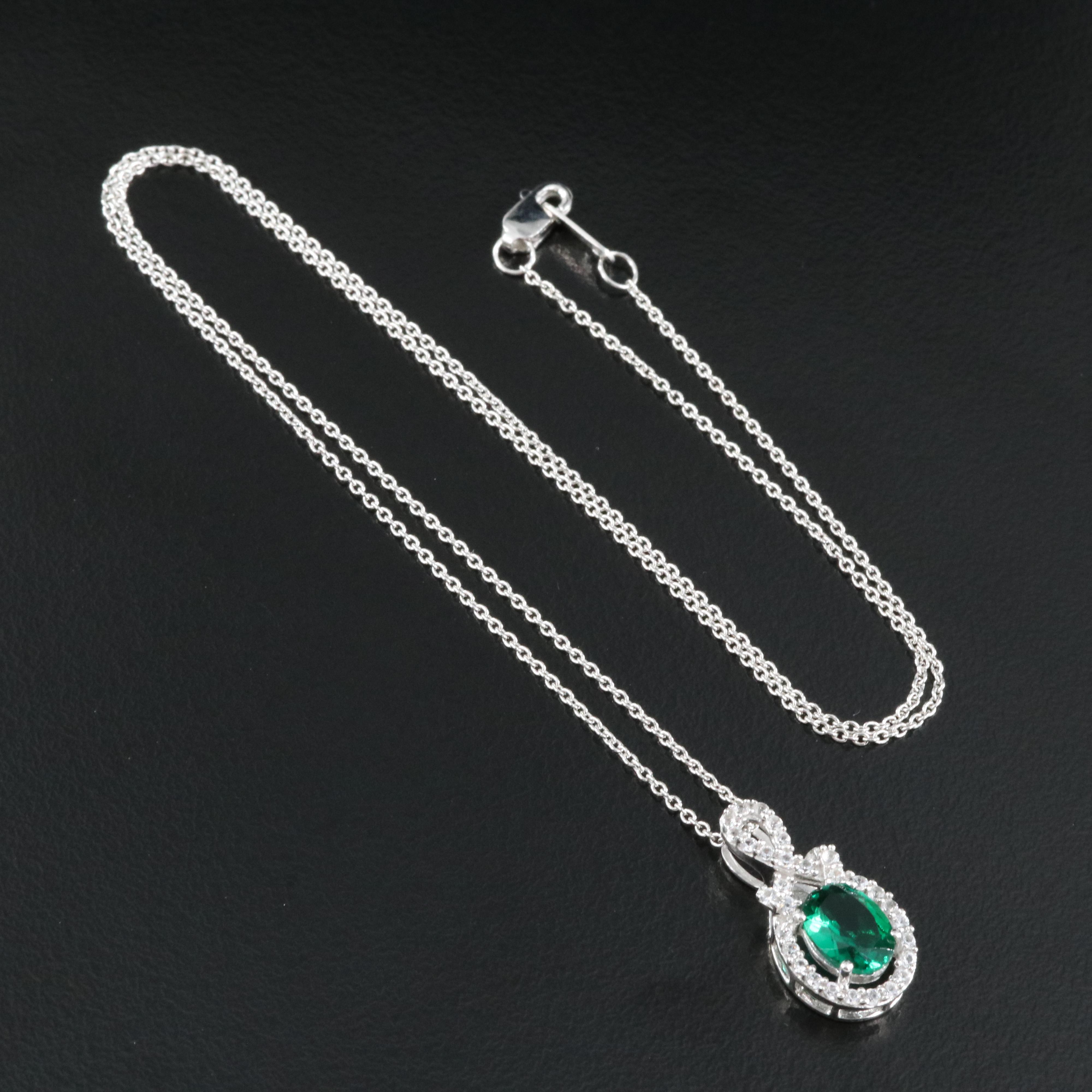 Sterling Emerald and White Sapphire Pendant Necklace