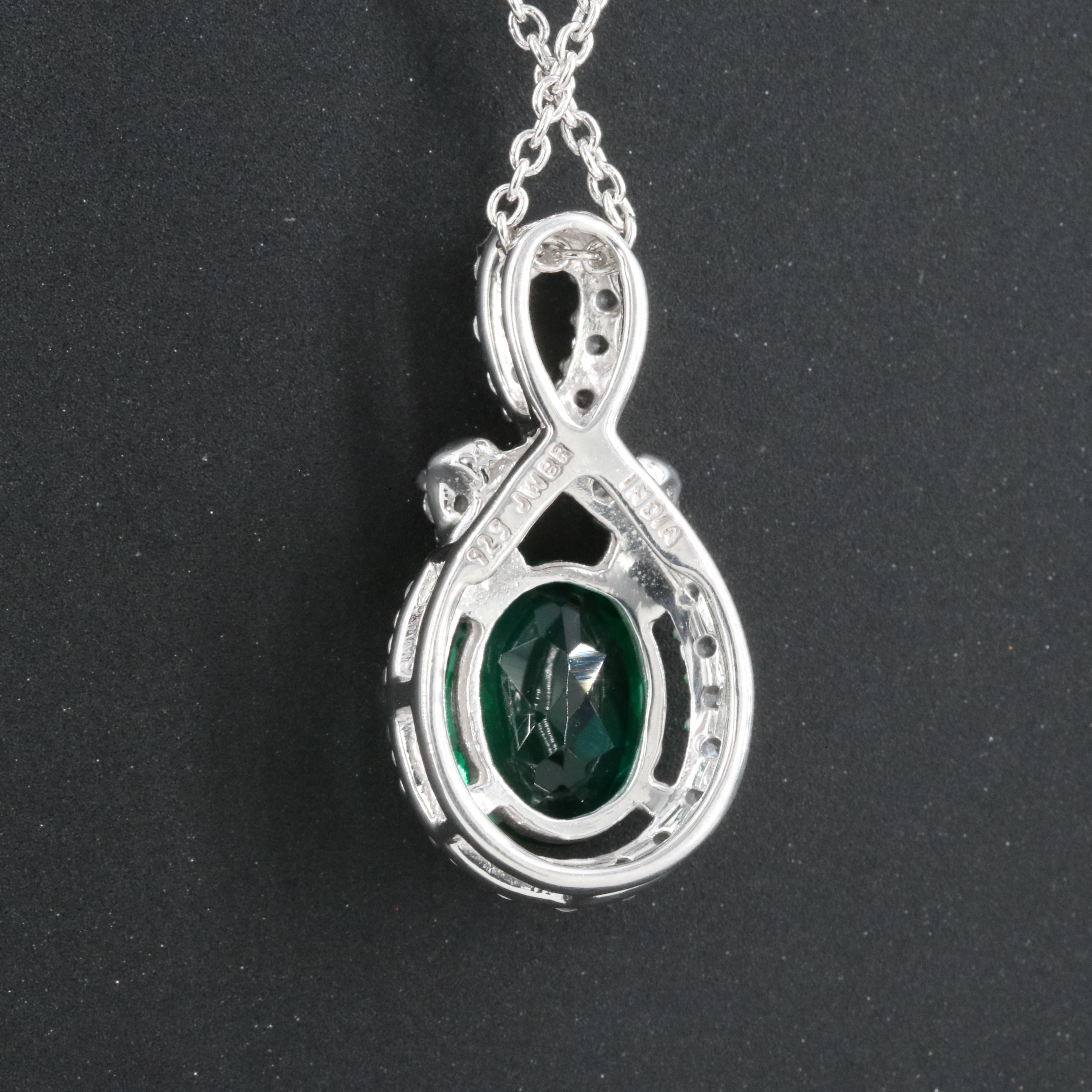 Sterling Emerald and White Sapphire Pendant Necklace