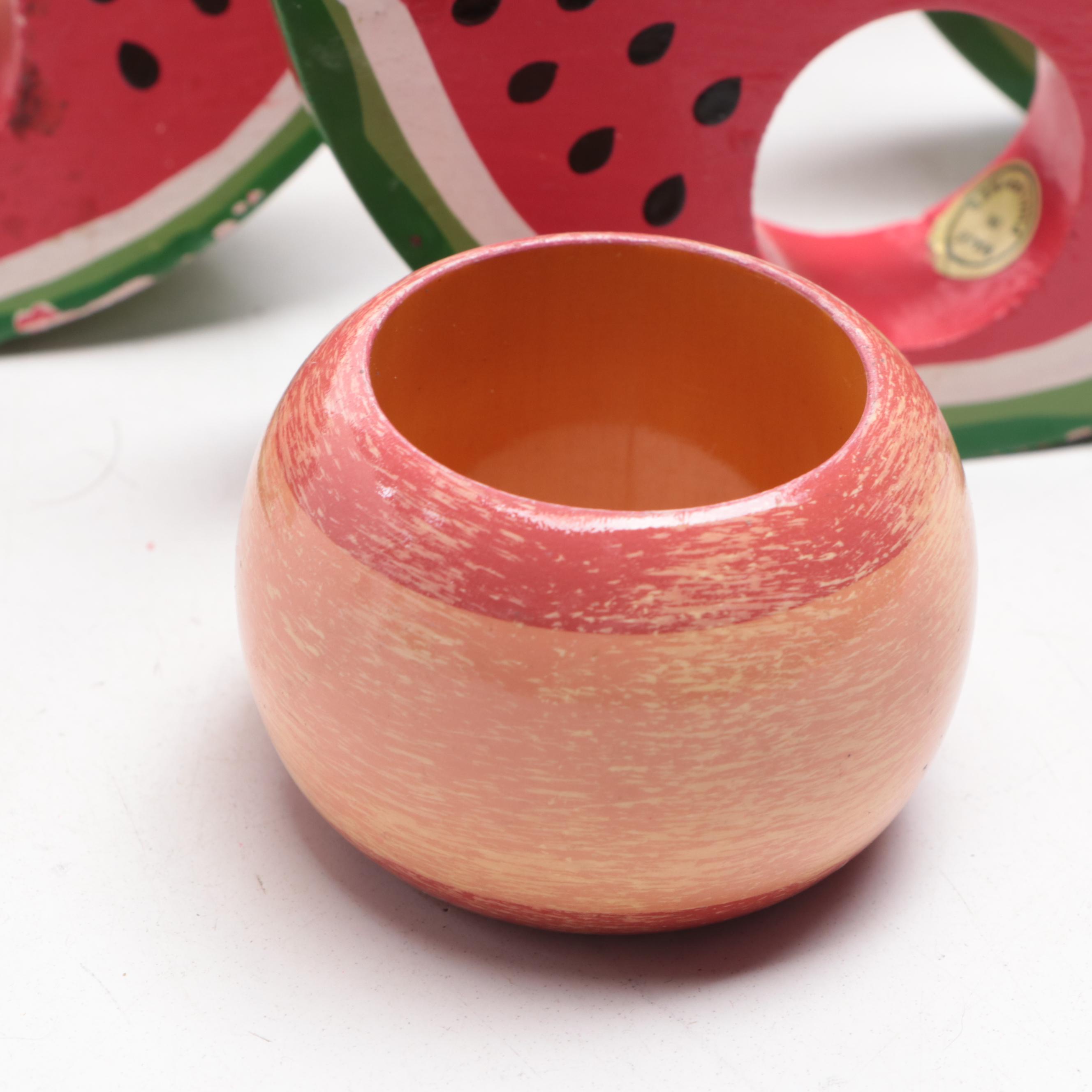 Wooden Fish and Fruit Napkin Rings with Other Table Linens