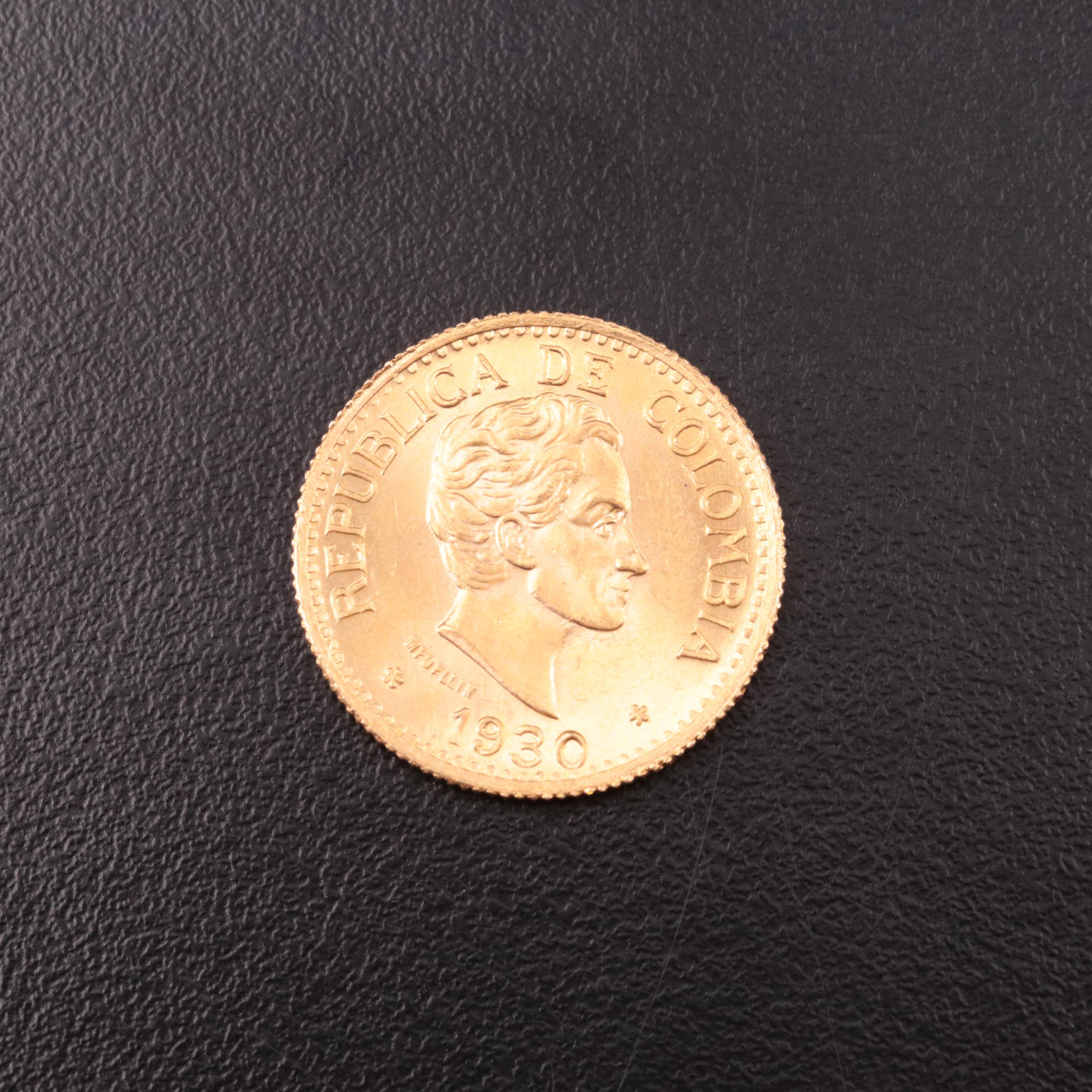 1930 Colombia 5-Pesos Gold Coin