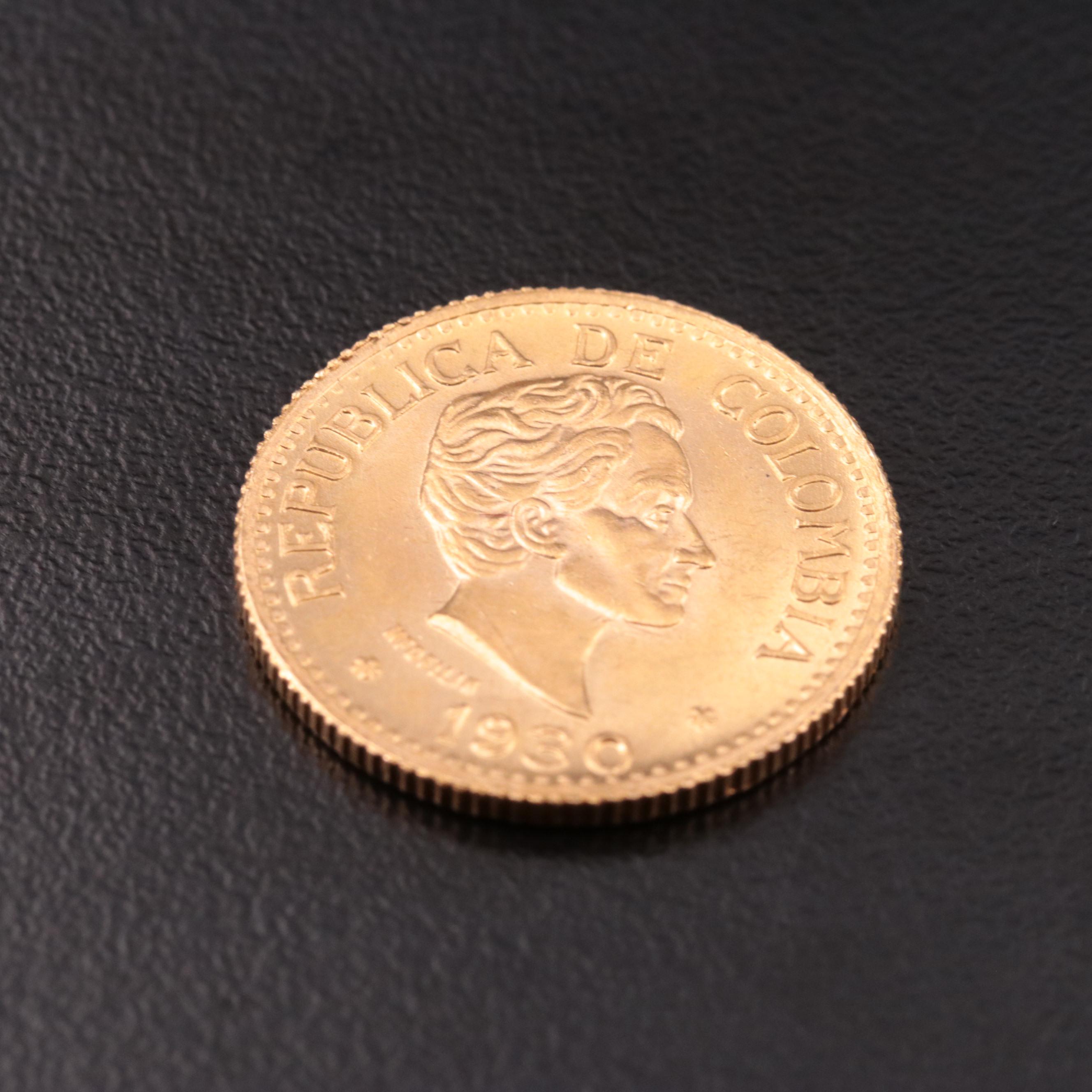 1930 Colombia 5-Pesos Gold Coin
