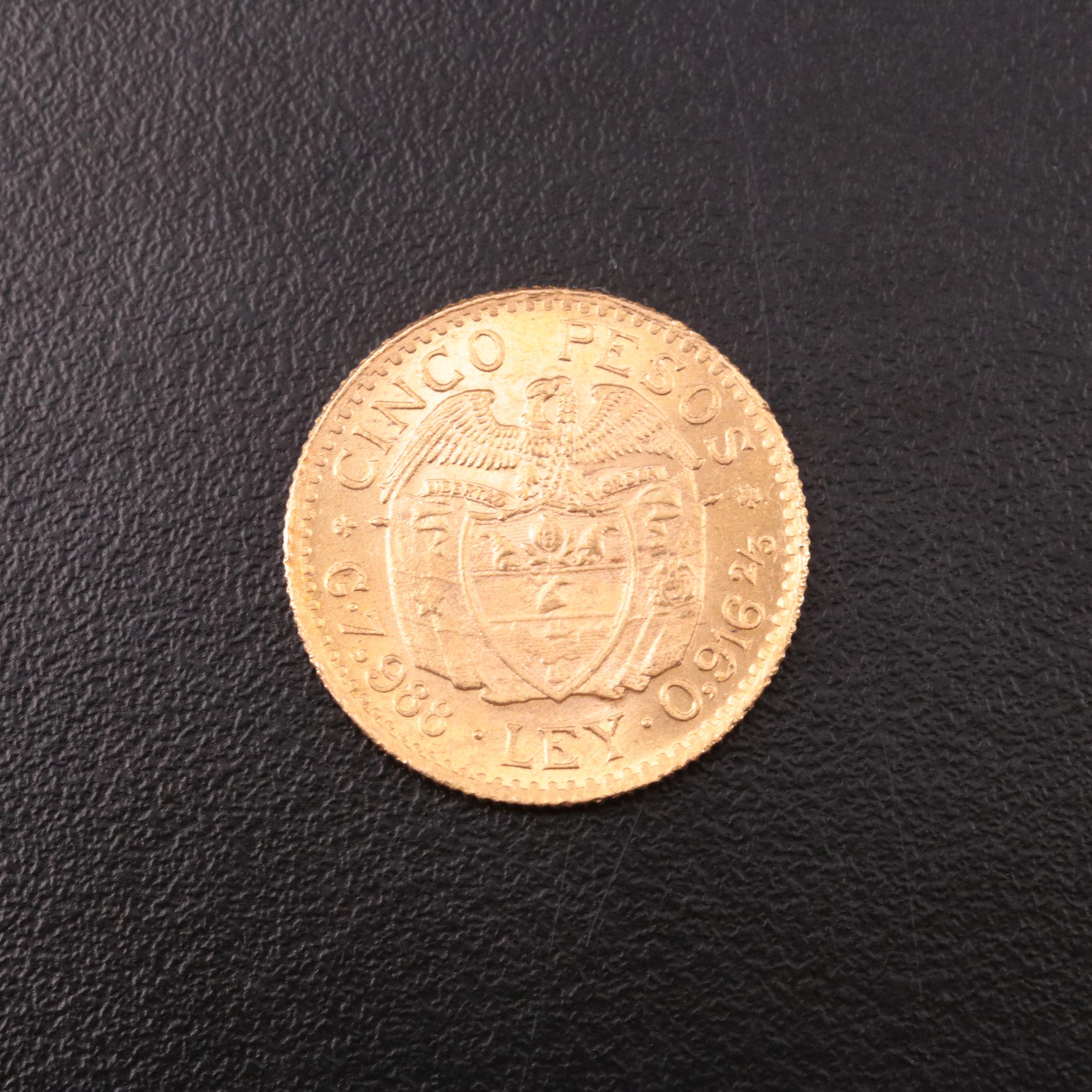 1930 Colombia 5-Pesos Gold Coin