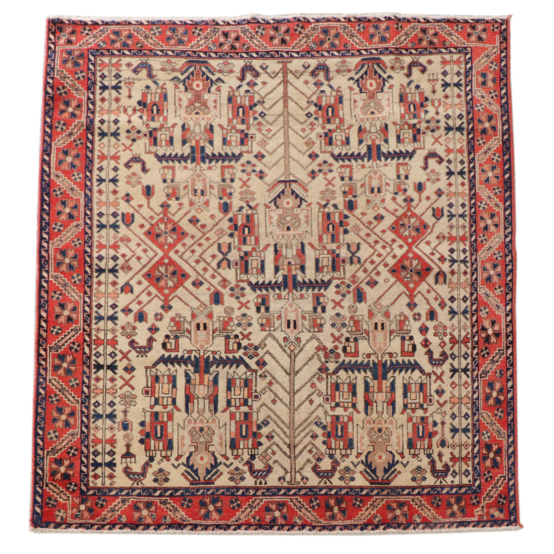 4'2 x 5' Hand-Knotted Caucasian Shirvan Area Rug
