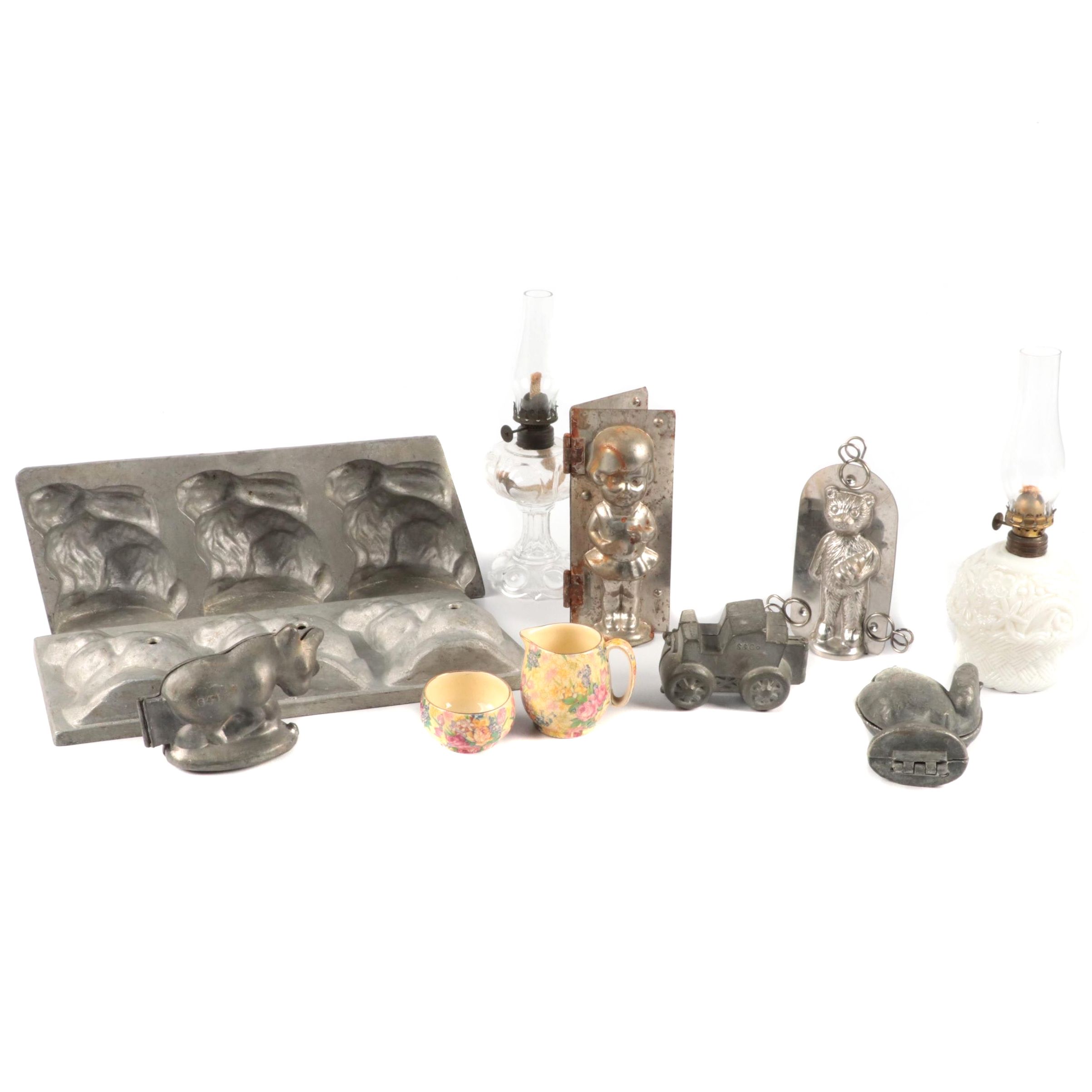 VormenFabriek with Other Metal Molds, Oil Lanterns, Creamer and Sugar