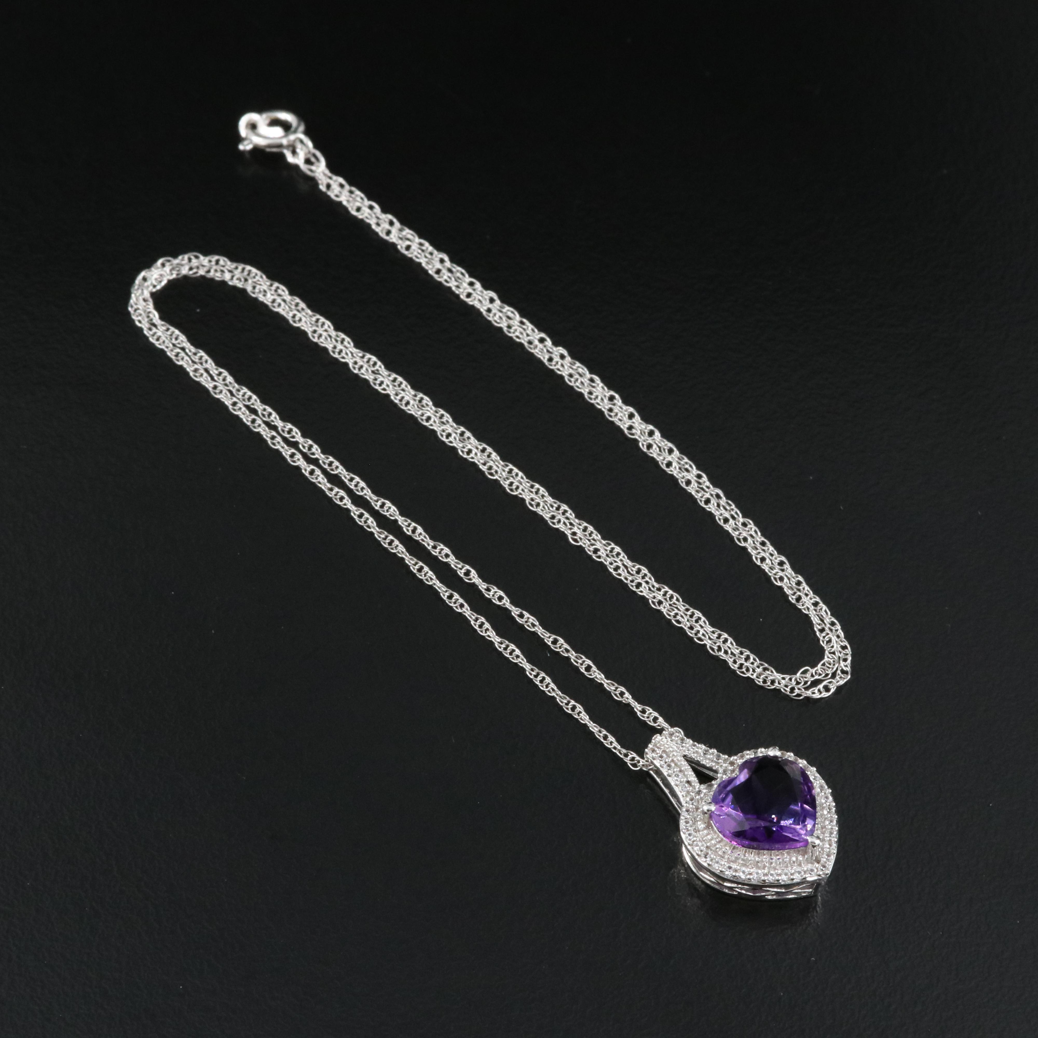 Sterling Amethyst and White Sapphire Heart Pendant Necklace