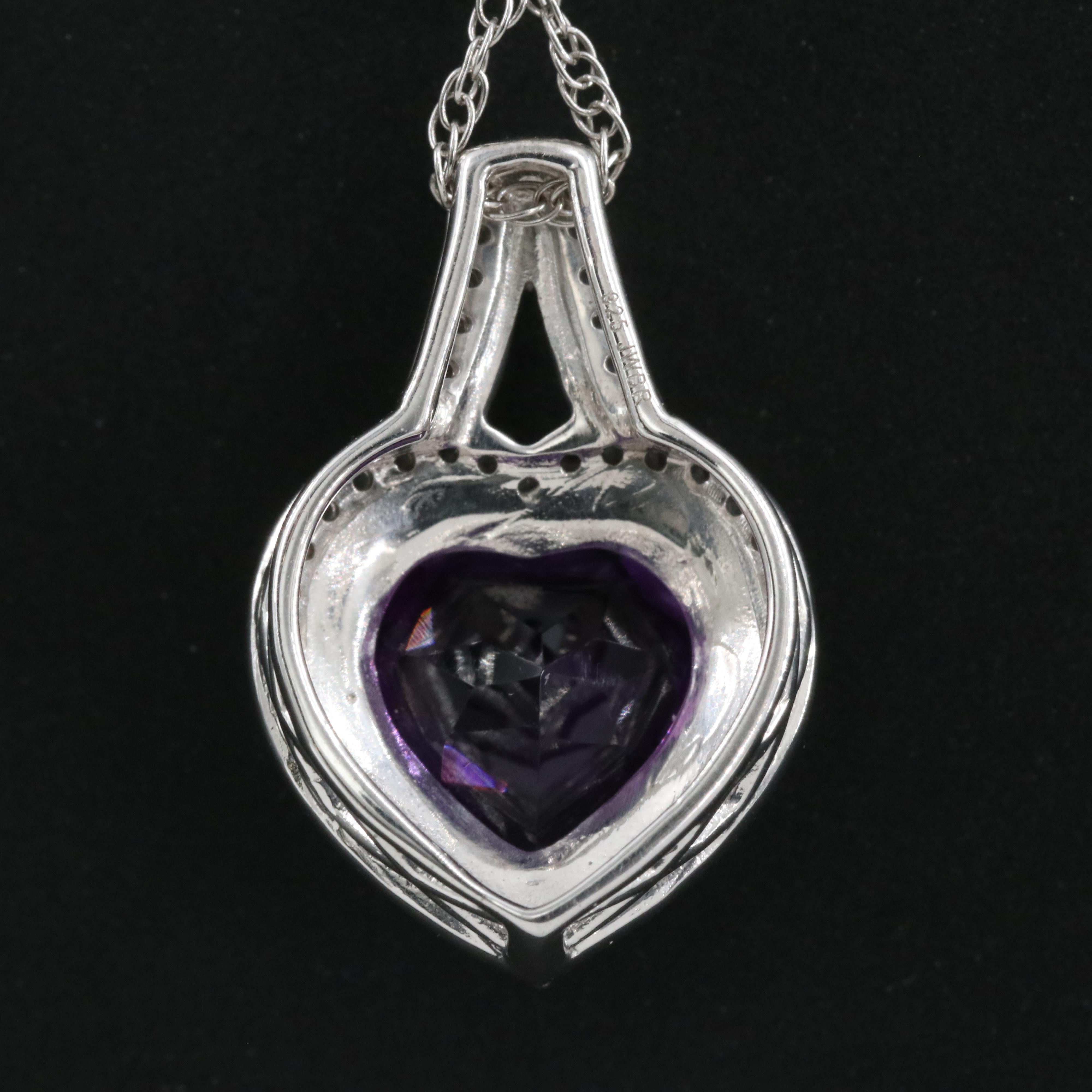 Sterling Amethyst and White Sapphire Heart Pendant Necklace