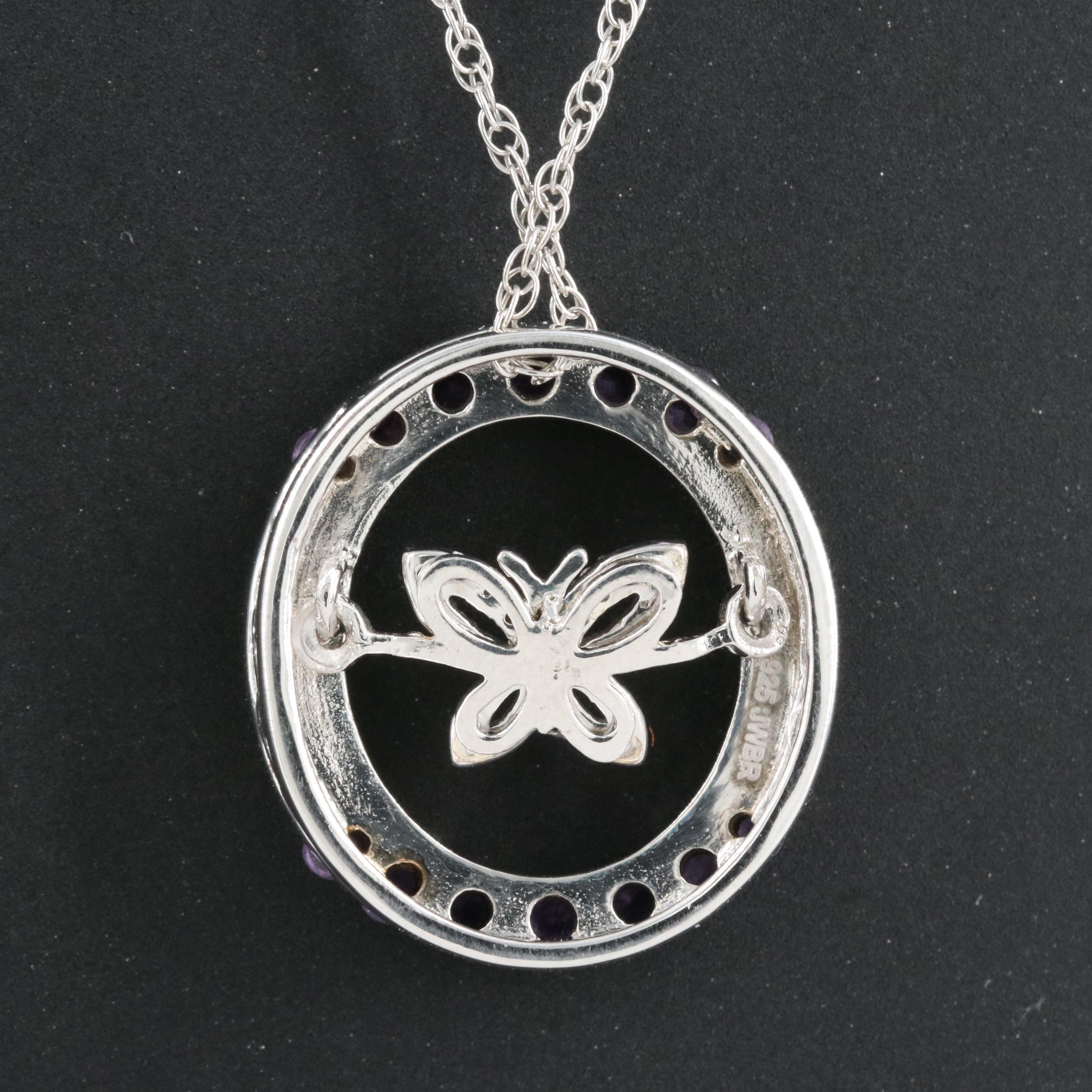 Sterling Amethyst and Sapphire Butterfly Tremble Pendant Necklace