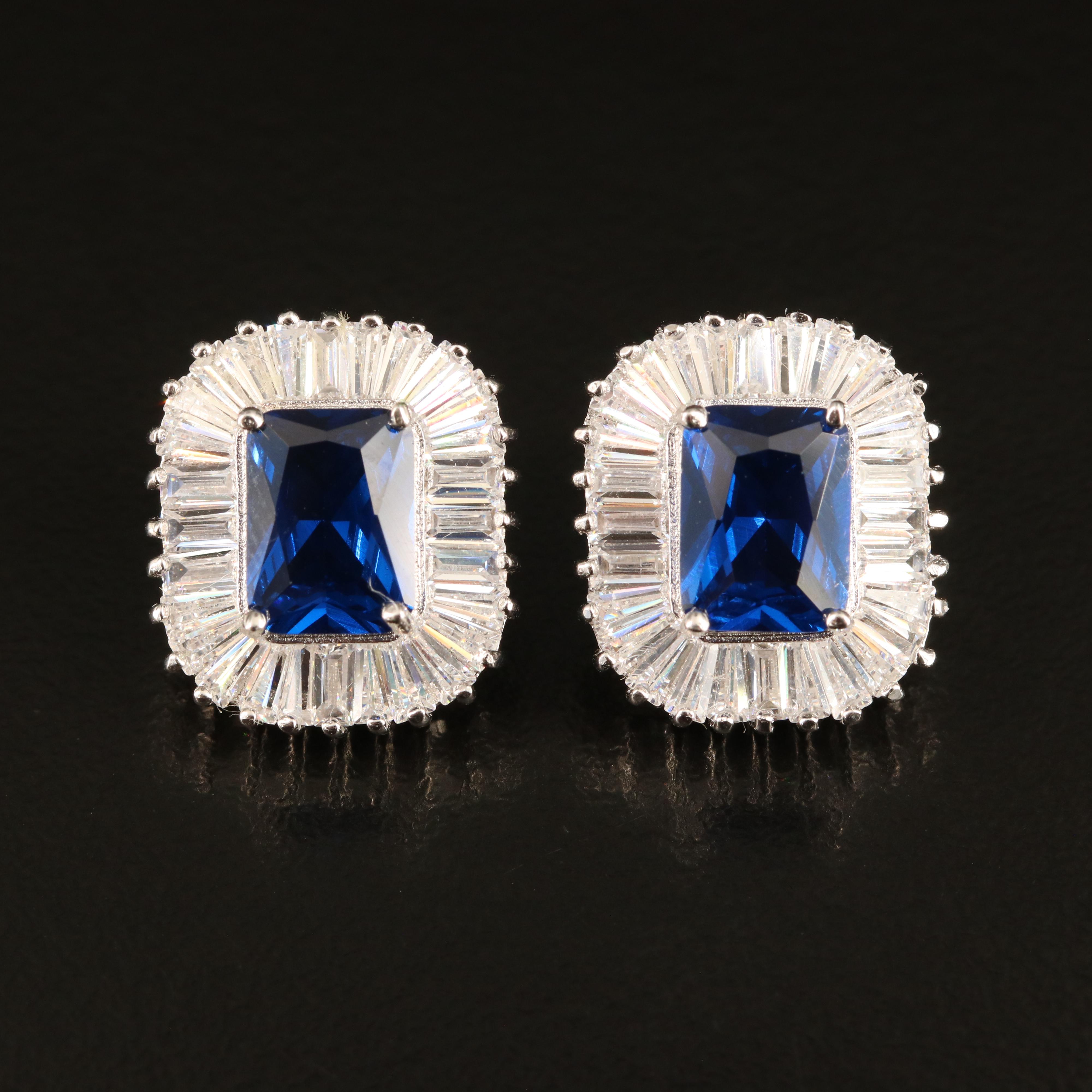 Sterling Spinel and Cubic Zirconia Earrings