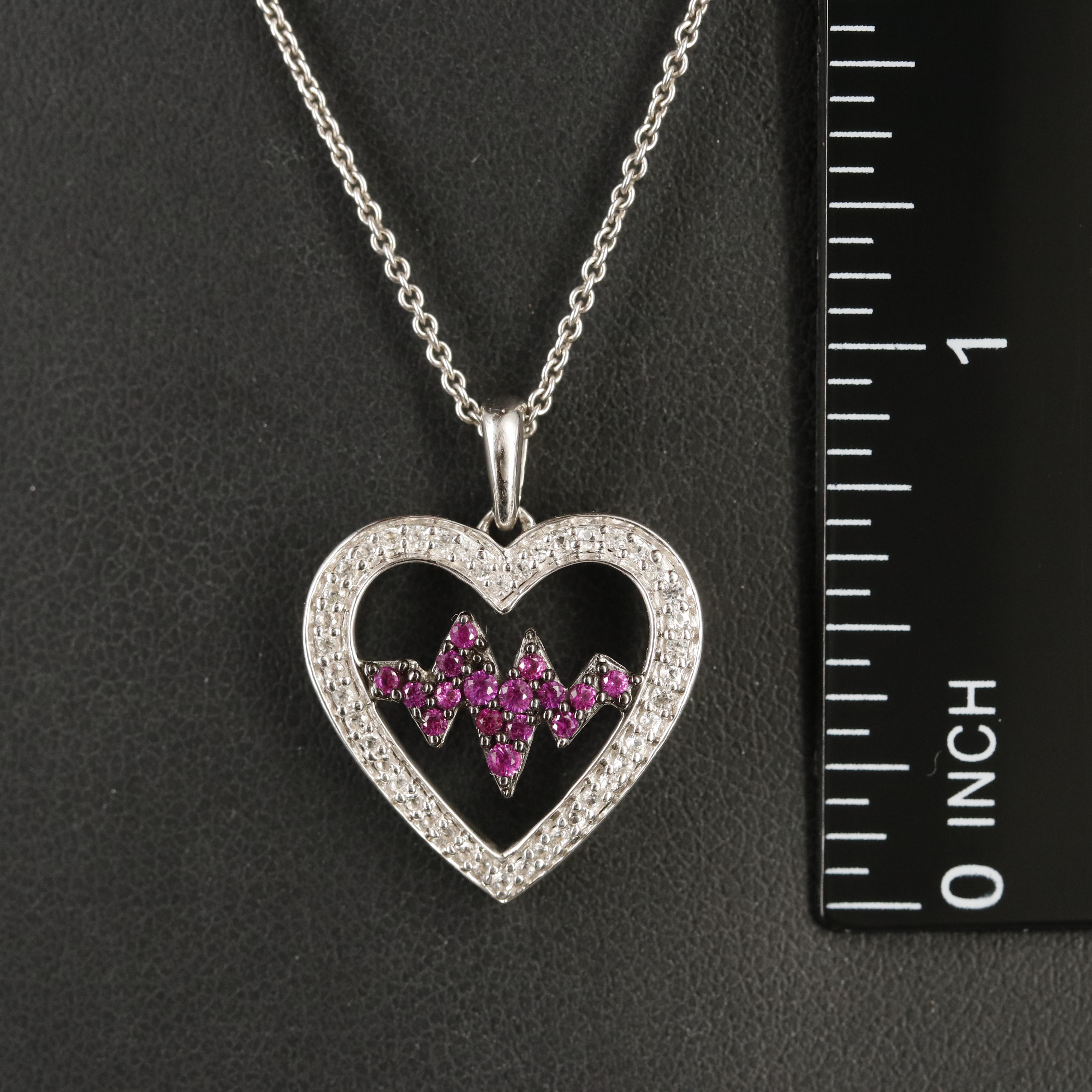 Sterling Ruby and Sapphire Heartbeat Pendant Necklace