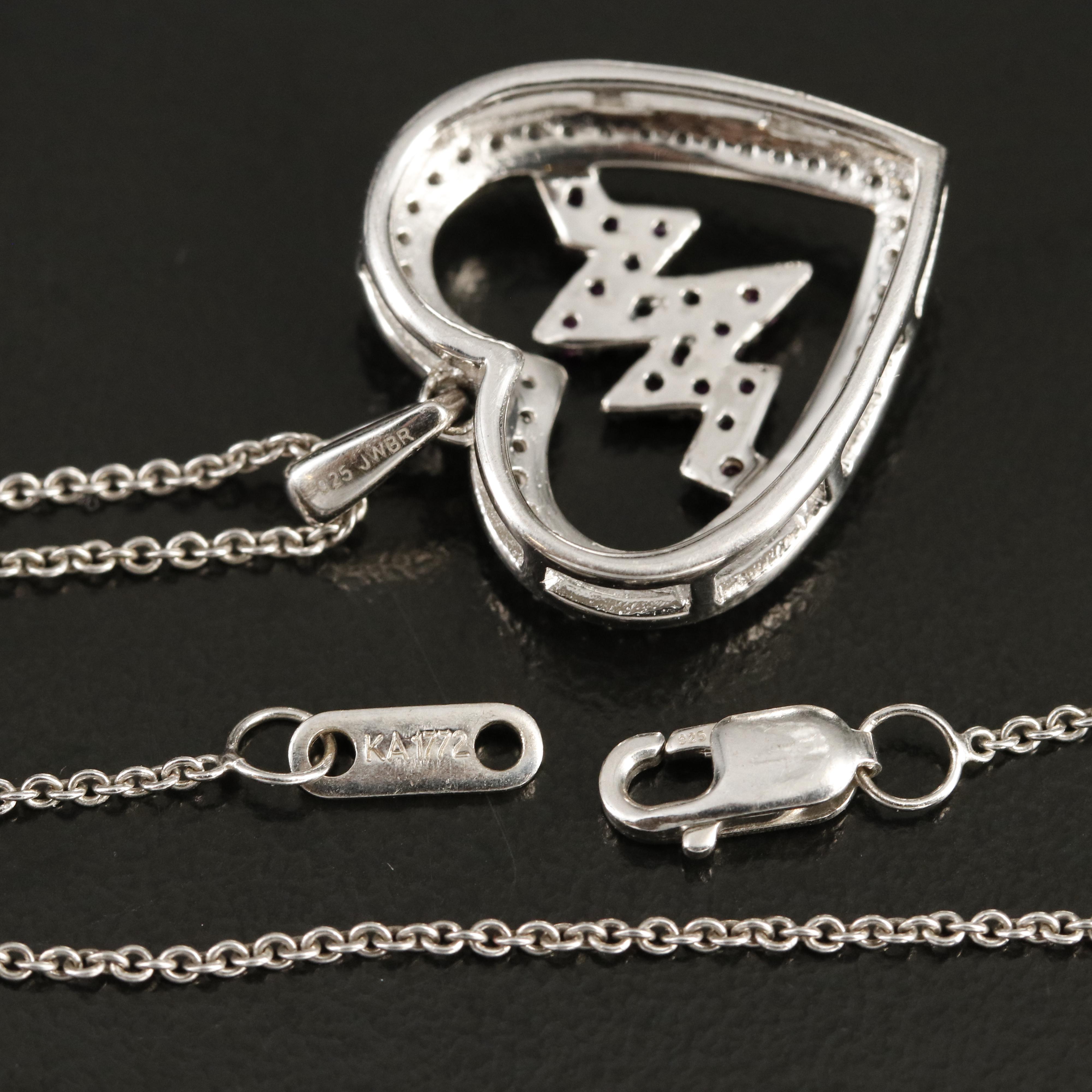 Sterling Ruby and Sapphire Heartbeat Pendant Necklace