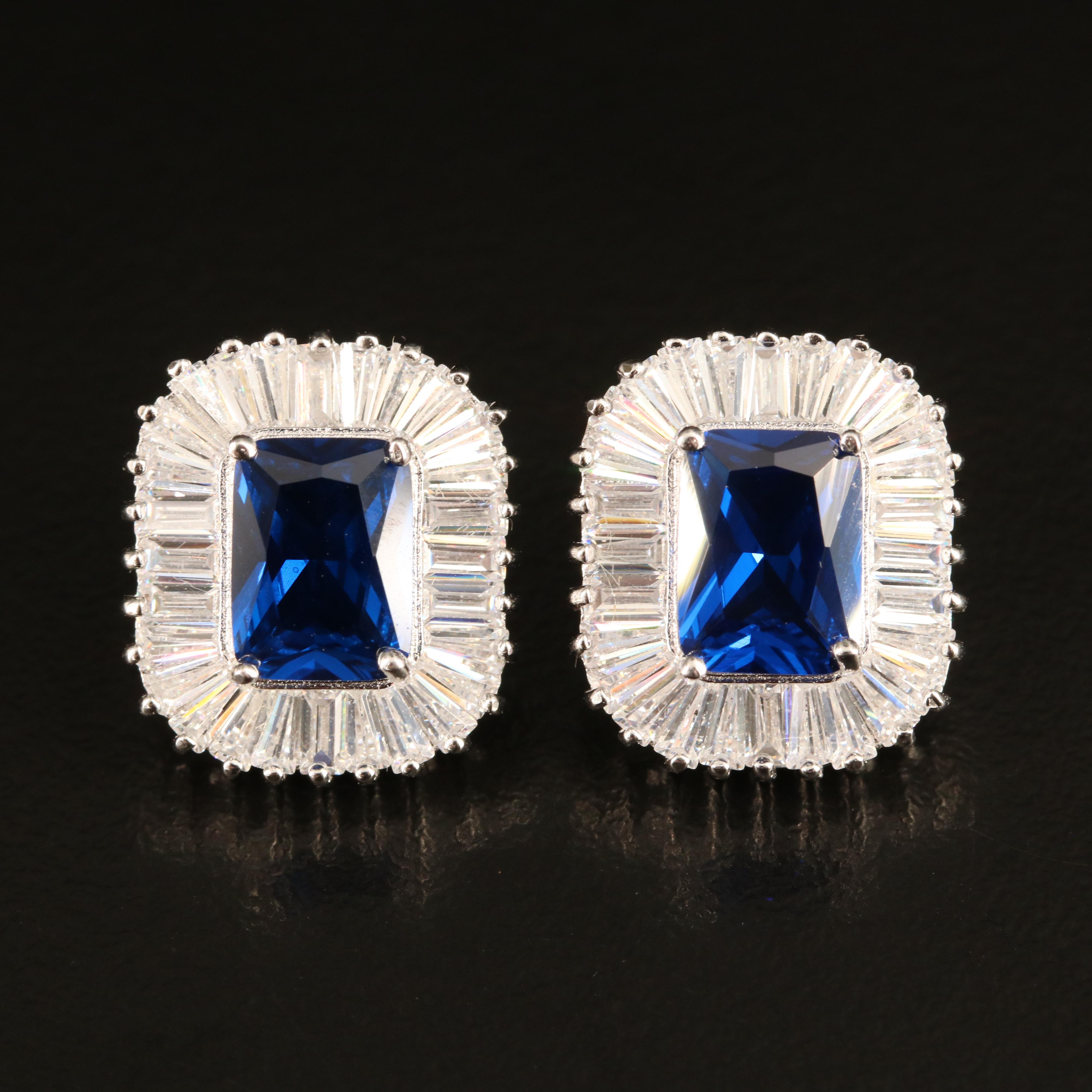 Sterling Spinel and Cubic Zirconia Earrings