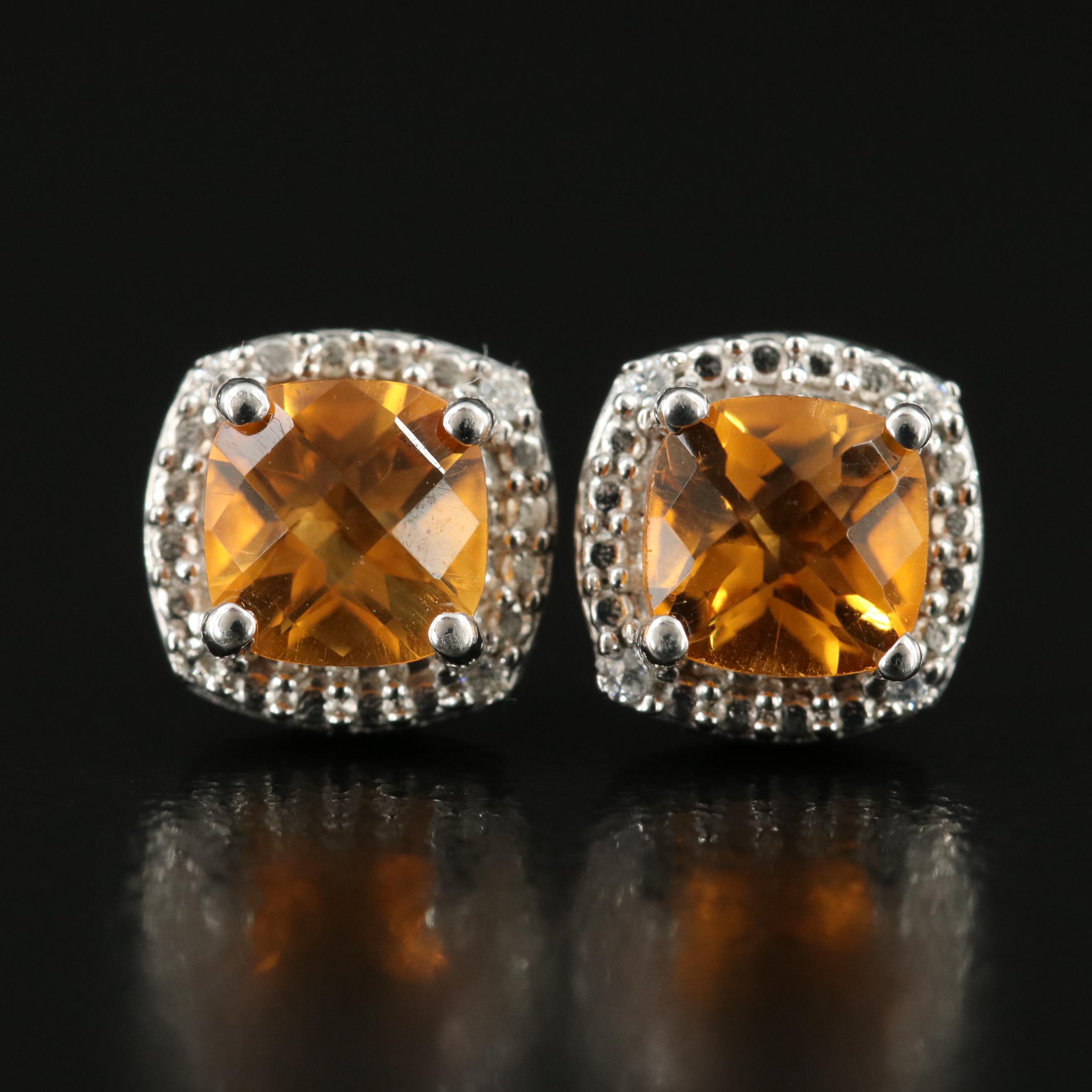 Sterling Citrine and Cubic Zirconia Earrings