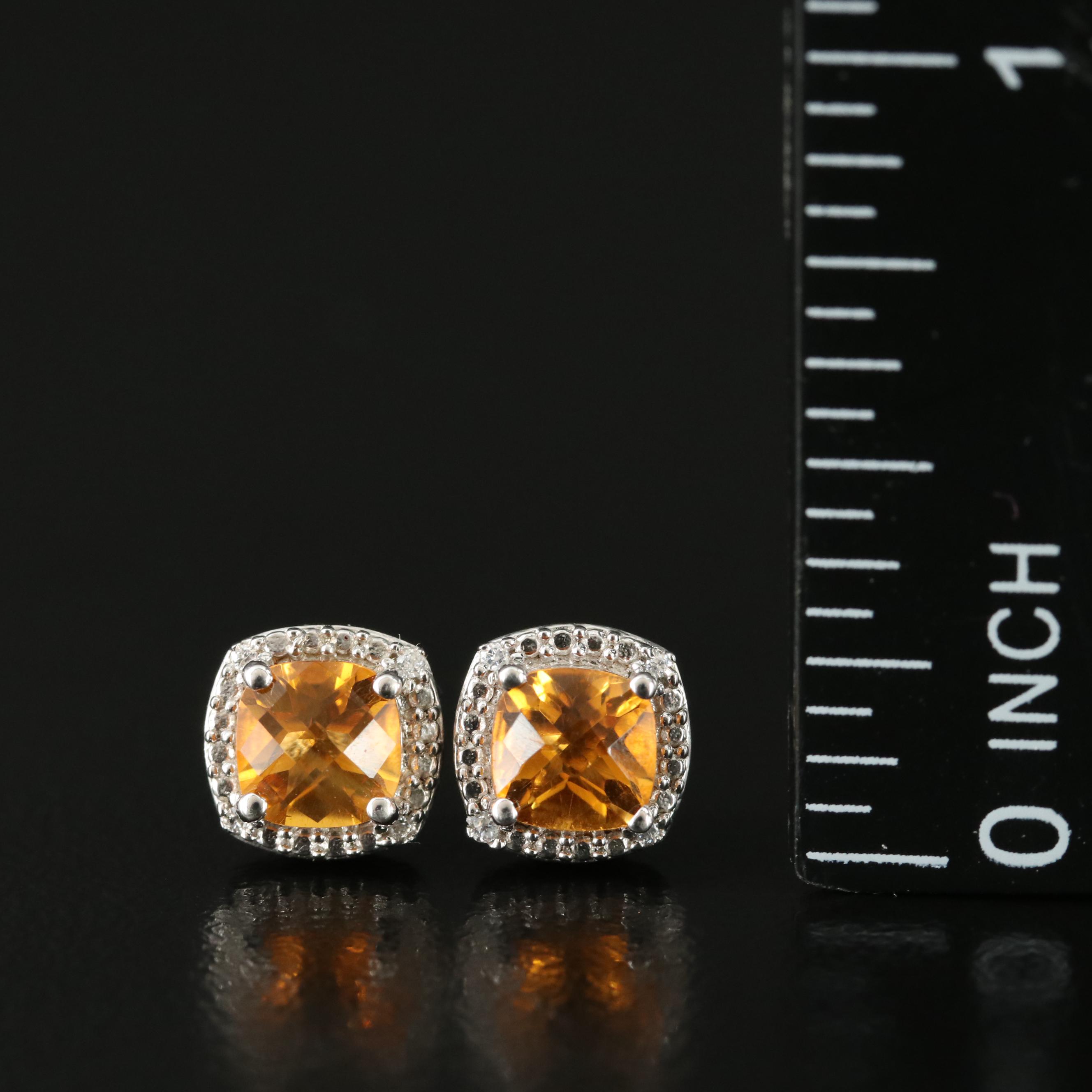 Sterling Citrine and Cubic Zirconia Earrings