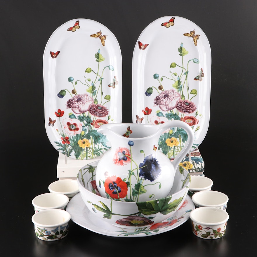 Juliska Ceramics "Field of Flowers" Ceramic Serveware with Portmeirion Ramekins