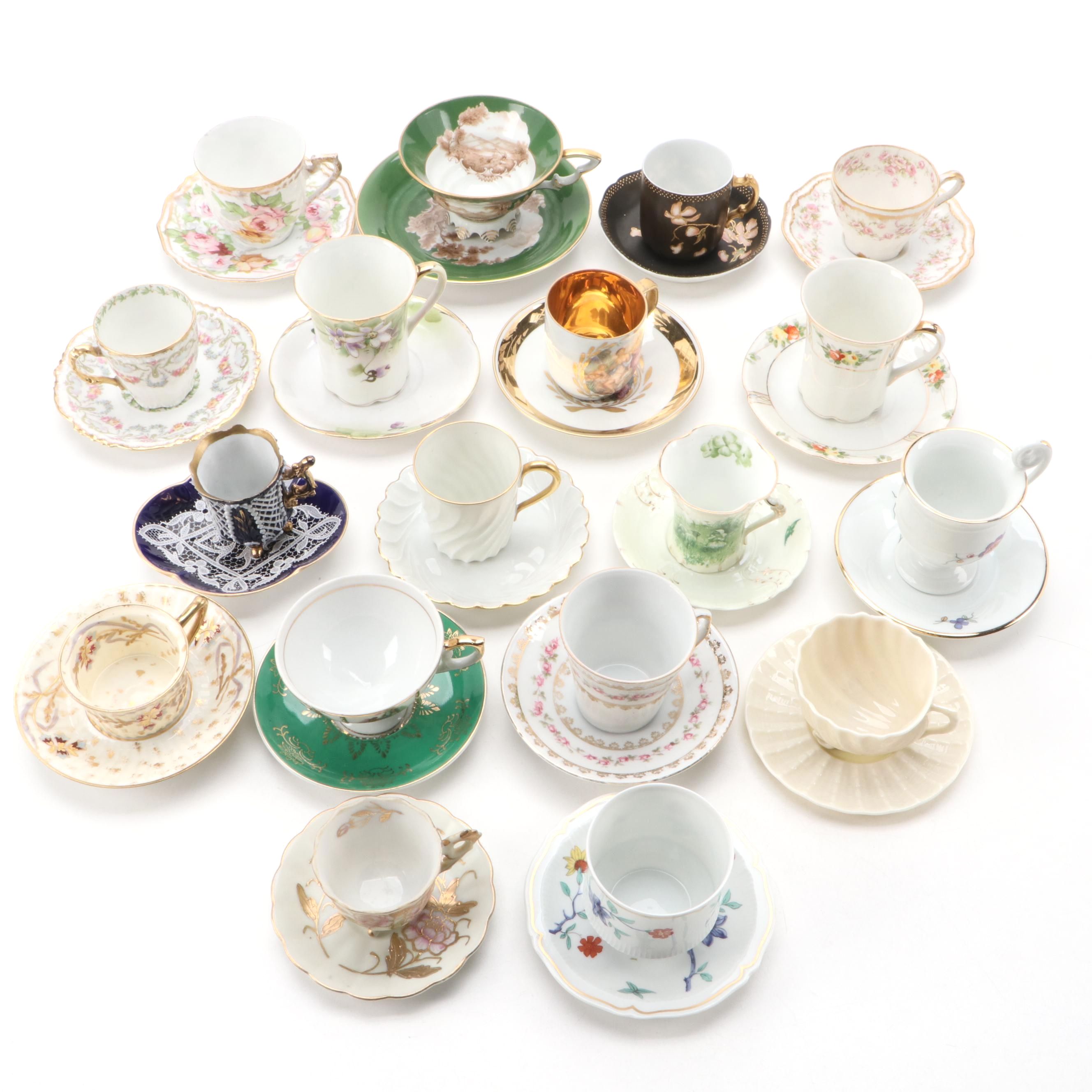 Rigo & Co. Cobalt and Lace Porcelain Demitasse with Other Tea and Demitasse Cups