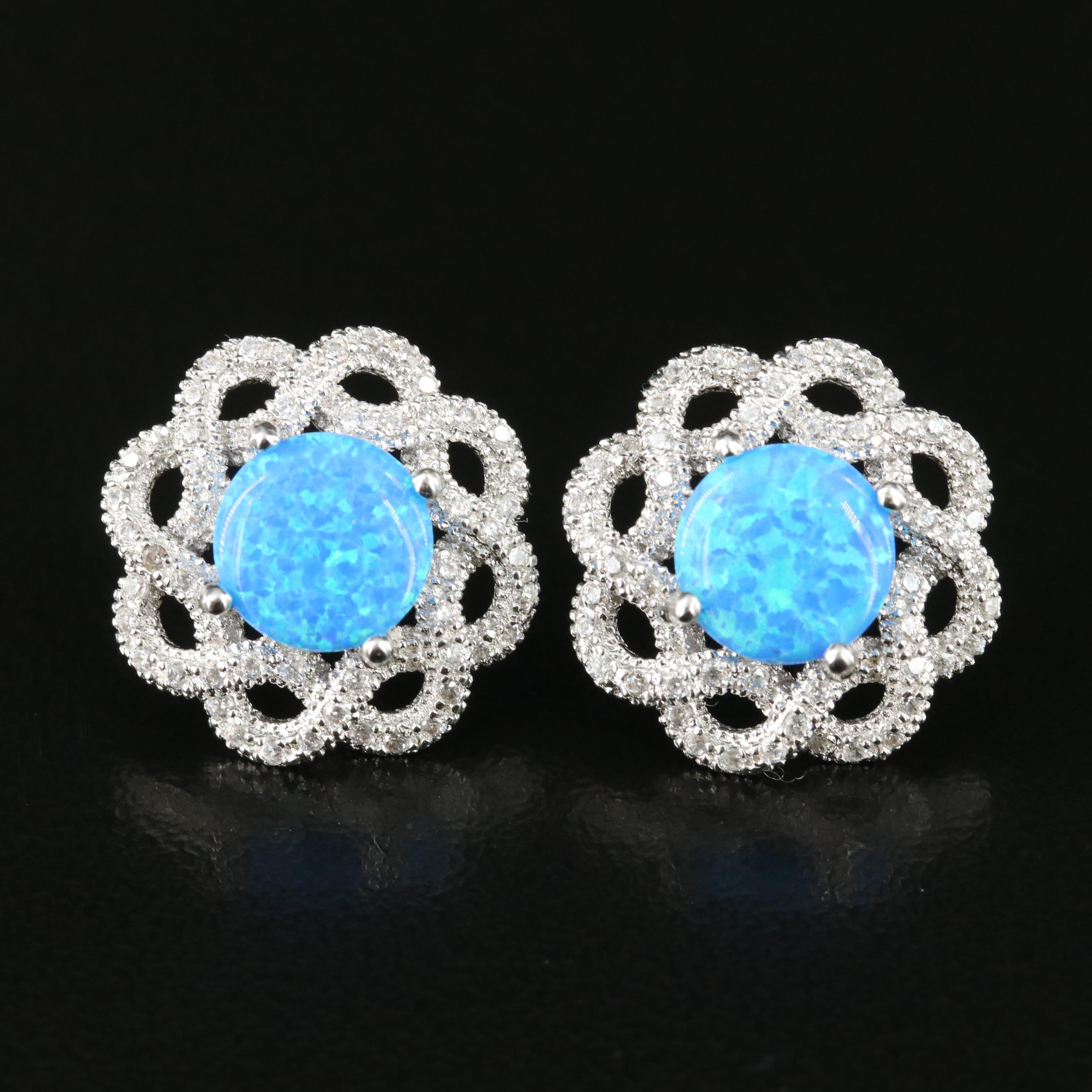 Sterling Opal and Cubic Zirconia Earrings