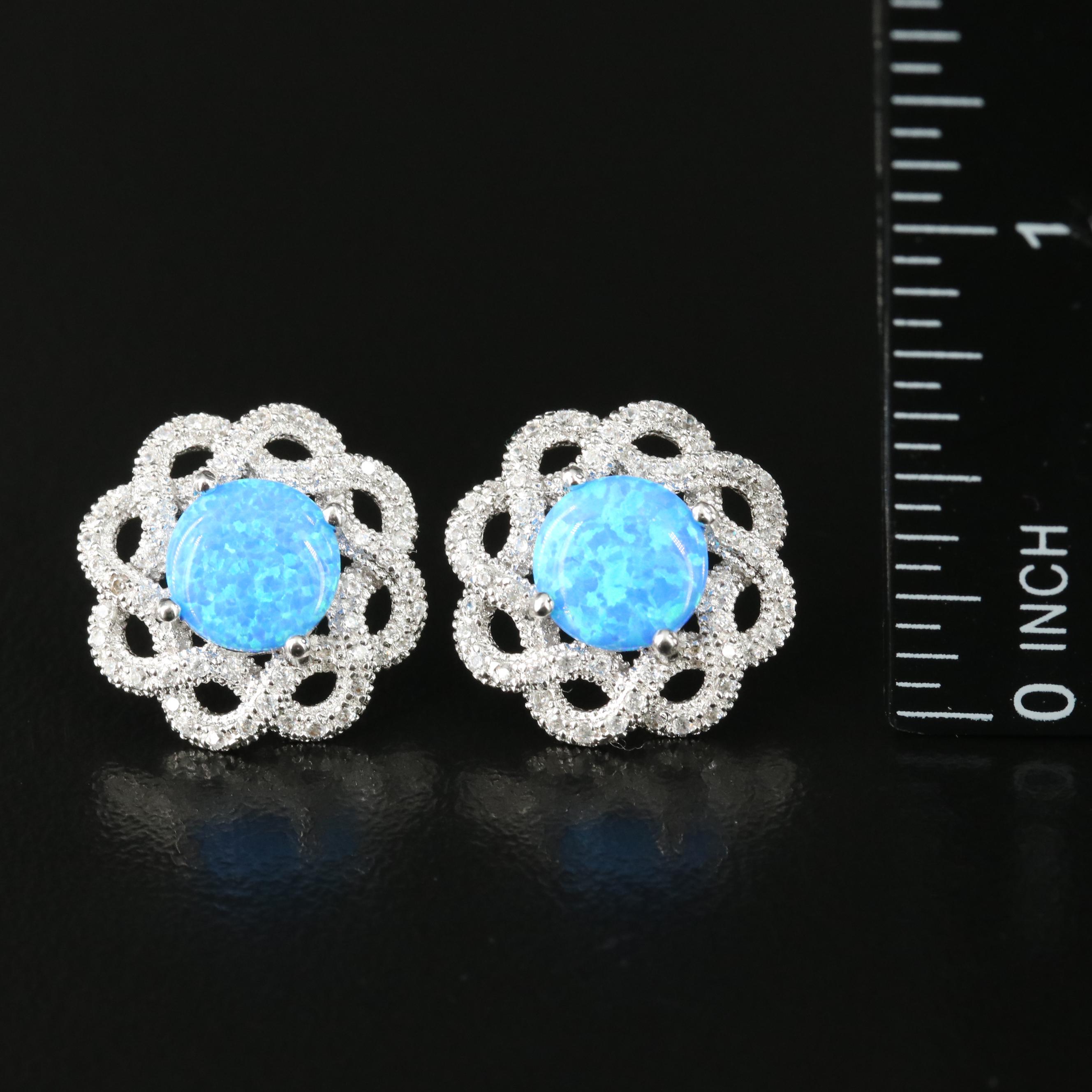 Sterling Opal and Cubic Zirconia Earrings