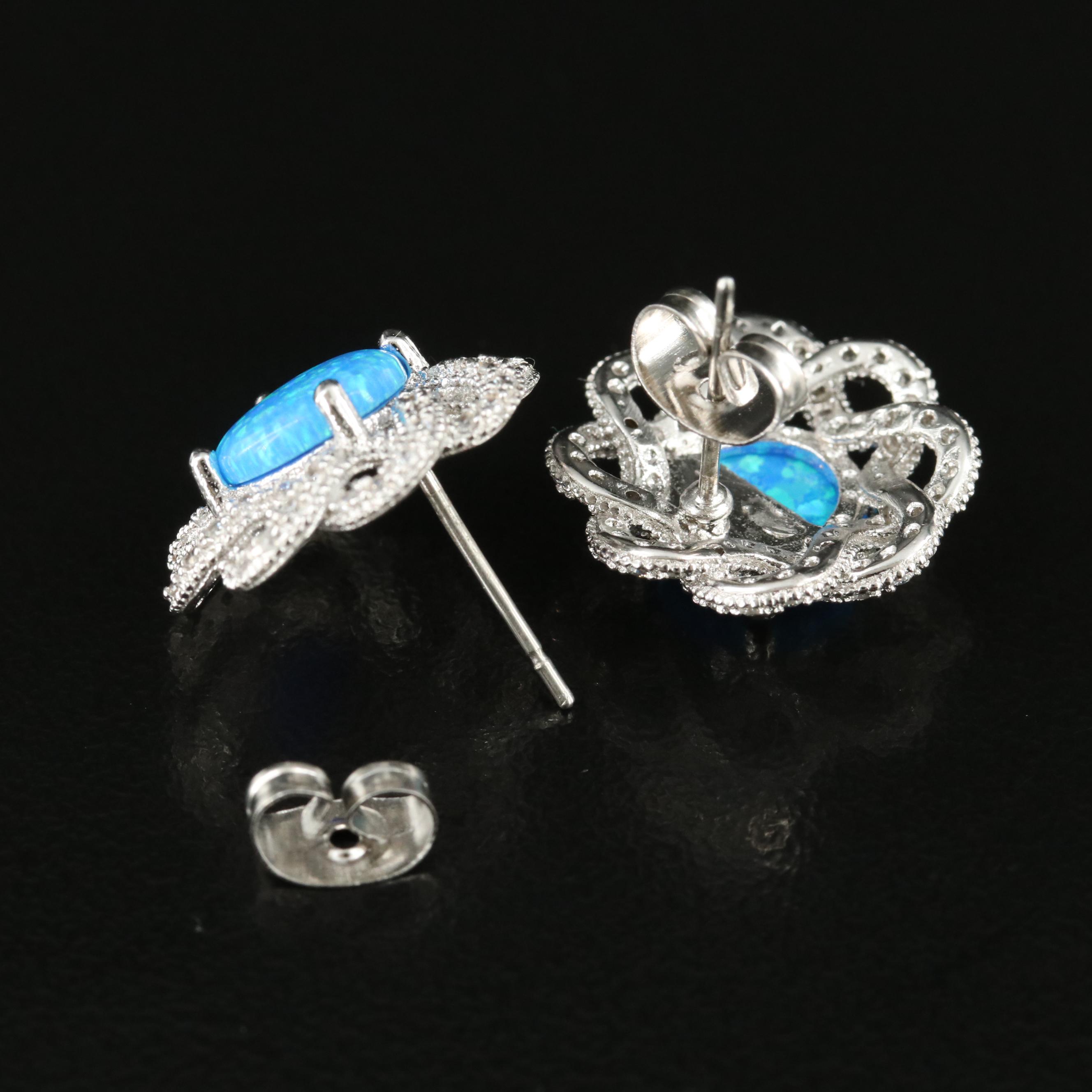 Sterling Opal and Cubic Zirconia Earrings