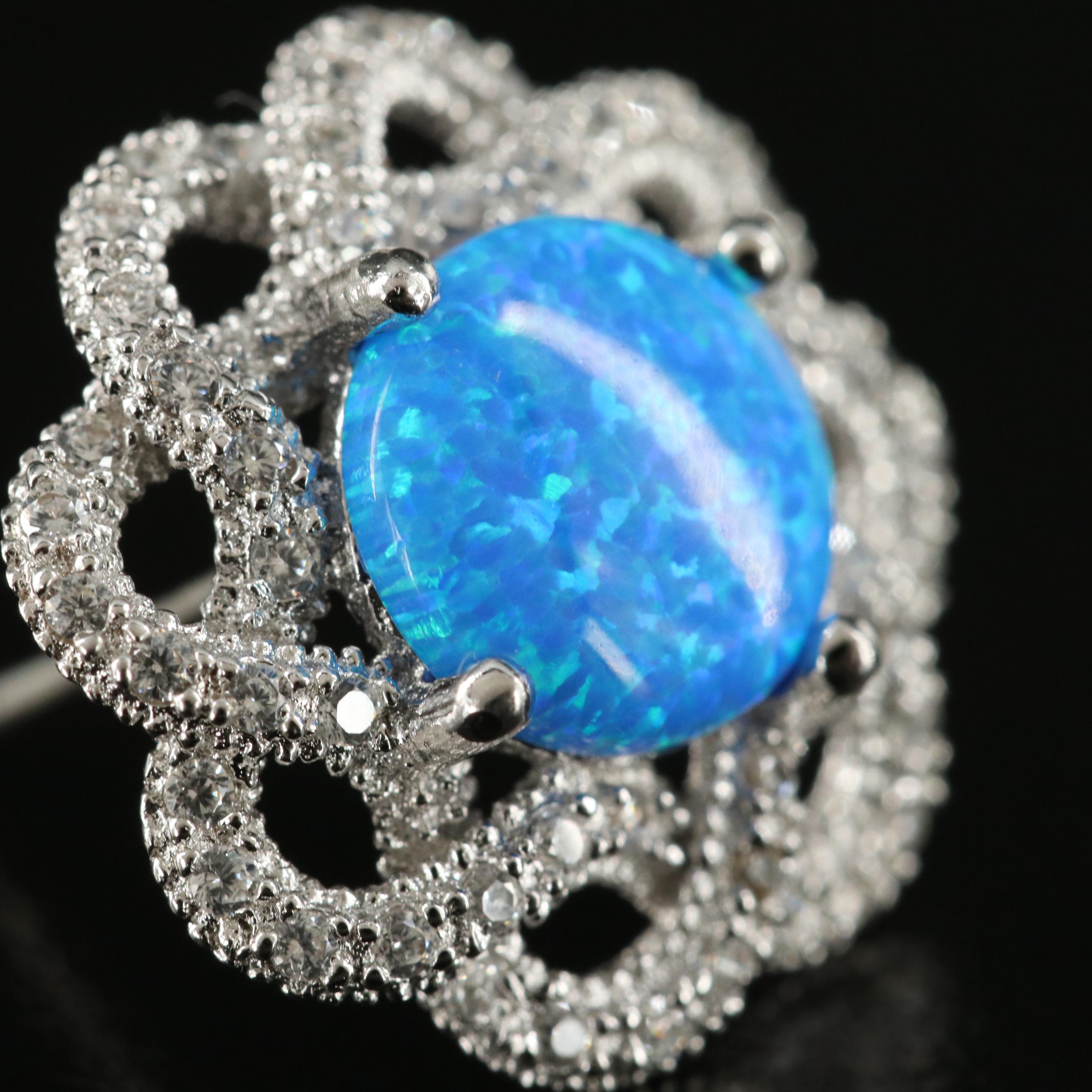 Sterling Opal and Cubic Zirconia Earrings