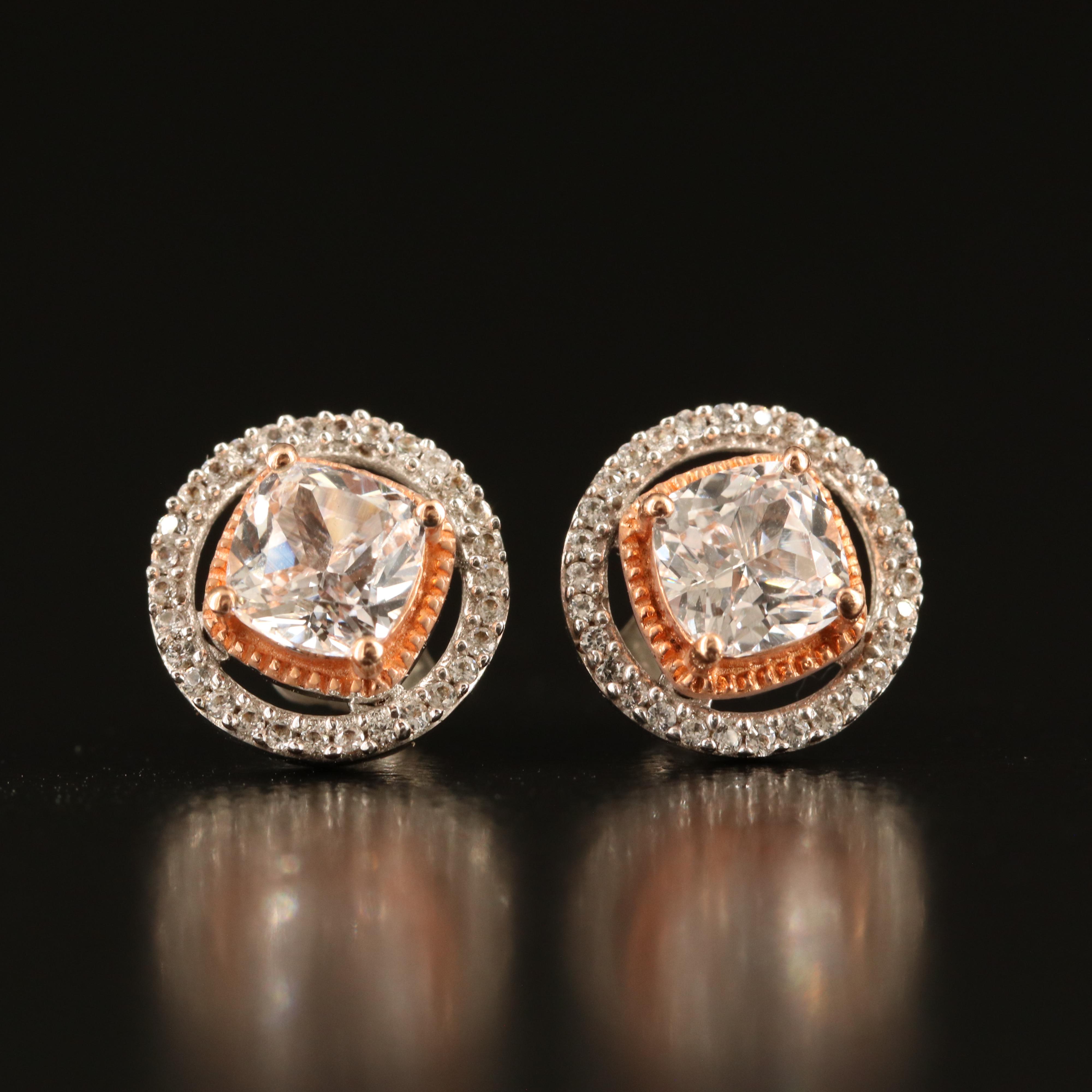 Sterling White Sapphire Stud Earrings with 10K Accents