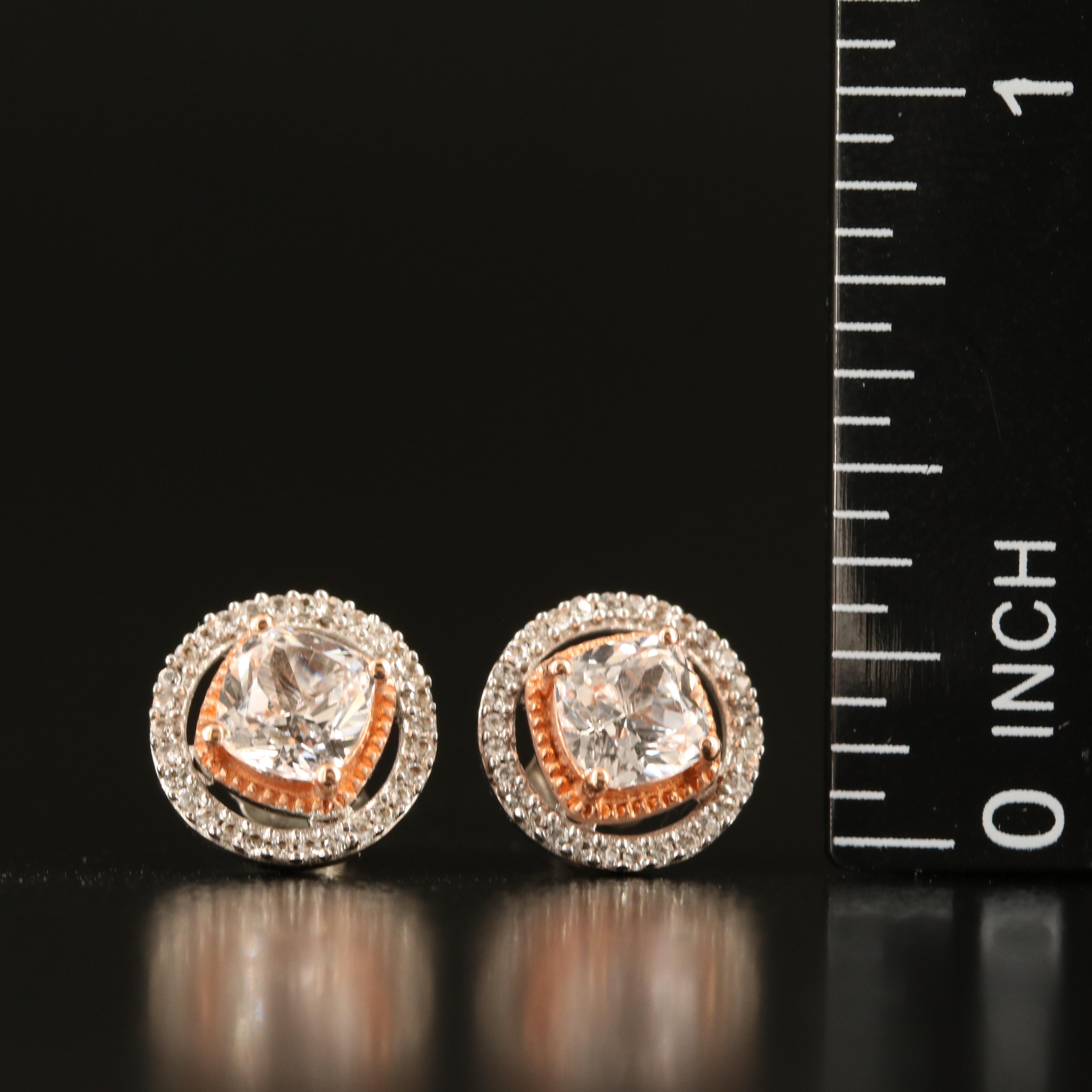 Sterling White Sapphire Stud Earrings with 10K Accents