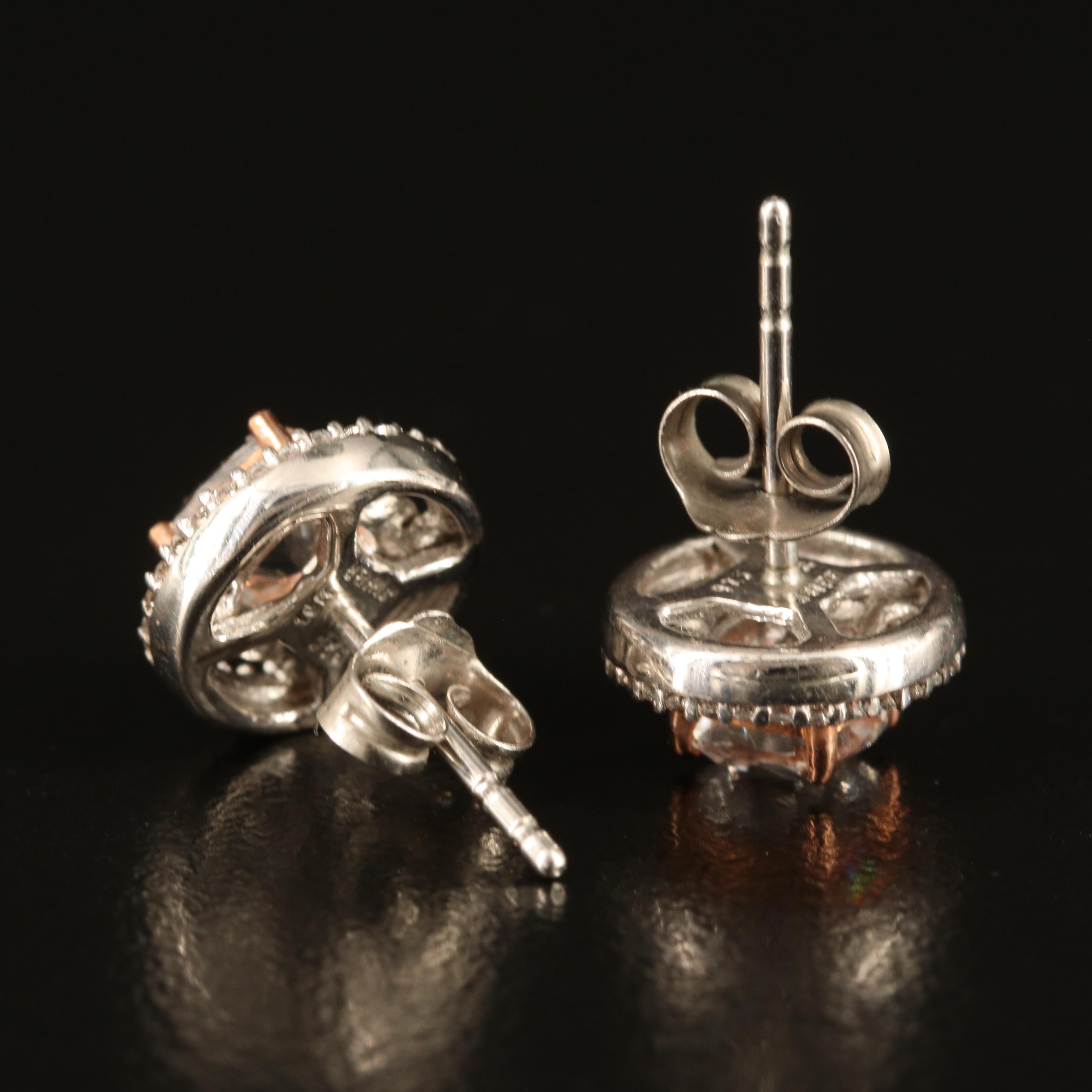 Sterling White Sapphire Stud Earrings with 10K Accents