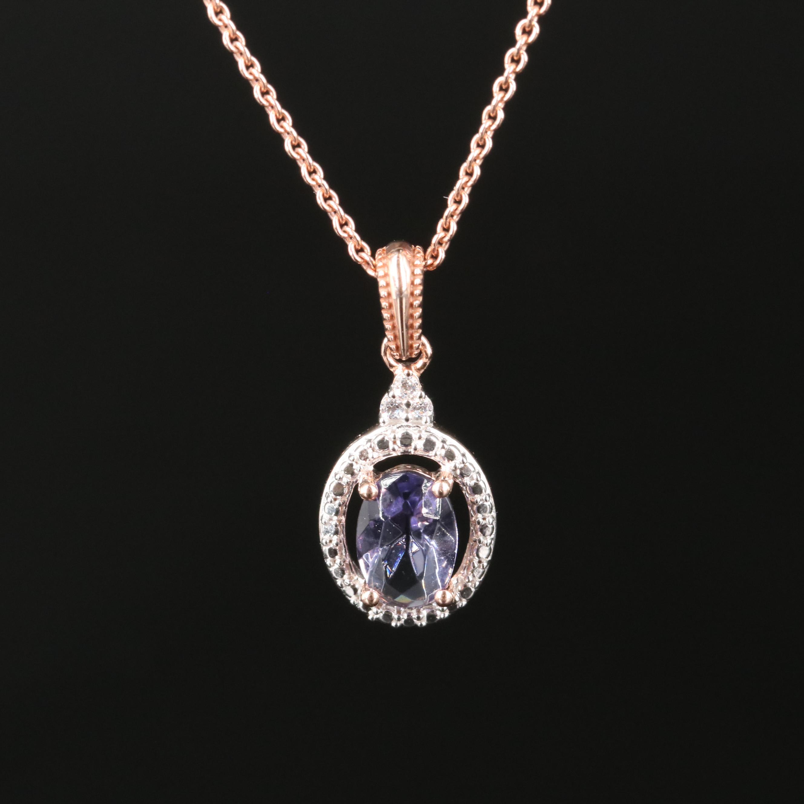 Sterling Glass and Cubic Zirconia Pendant Necklace
