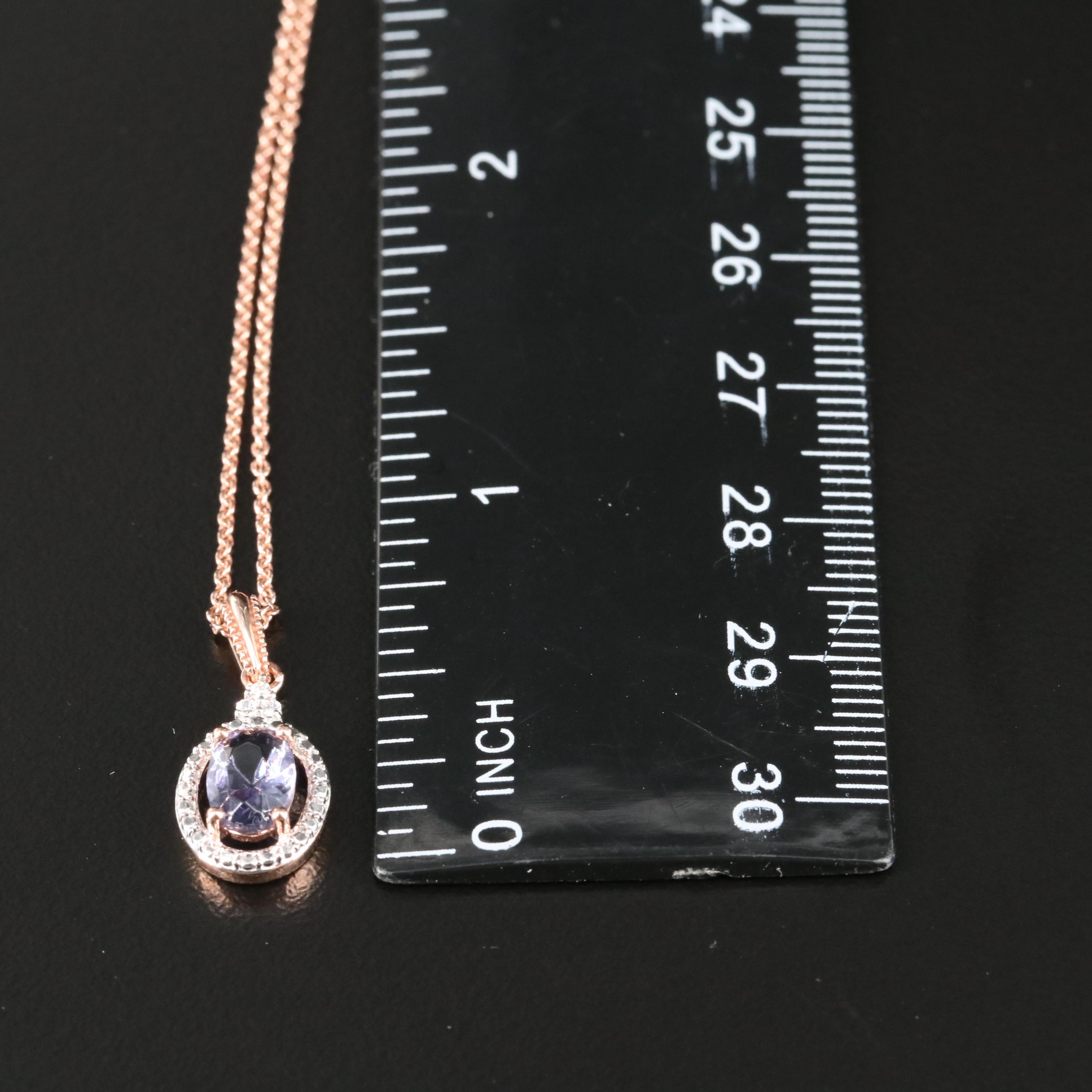 Sterling Glass and Cubic Zirconia Pendant Necklace