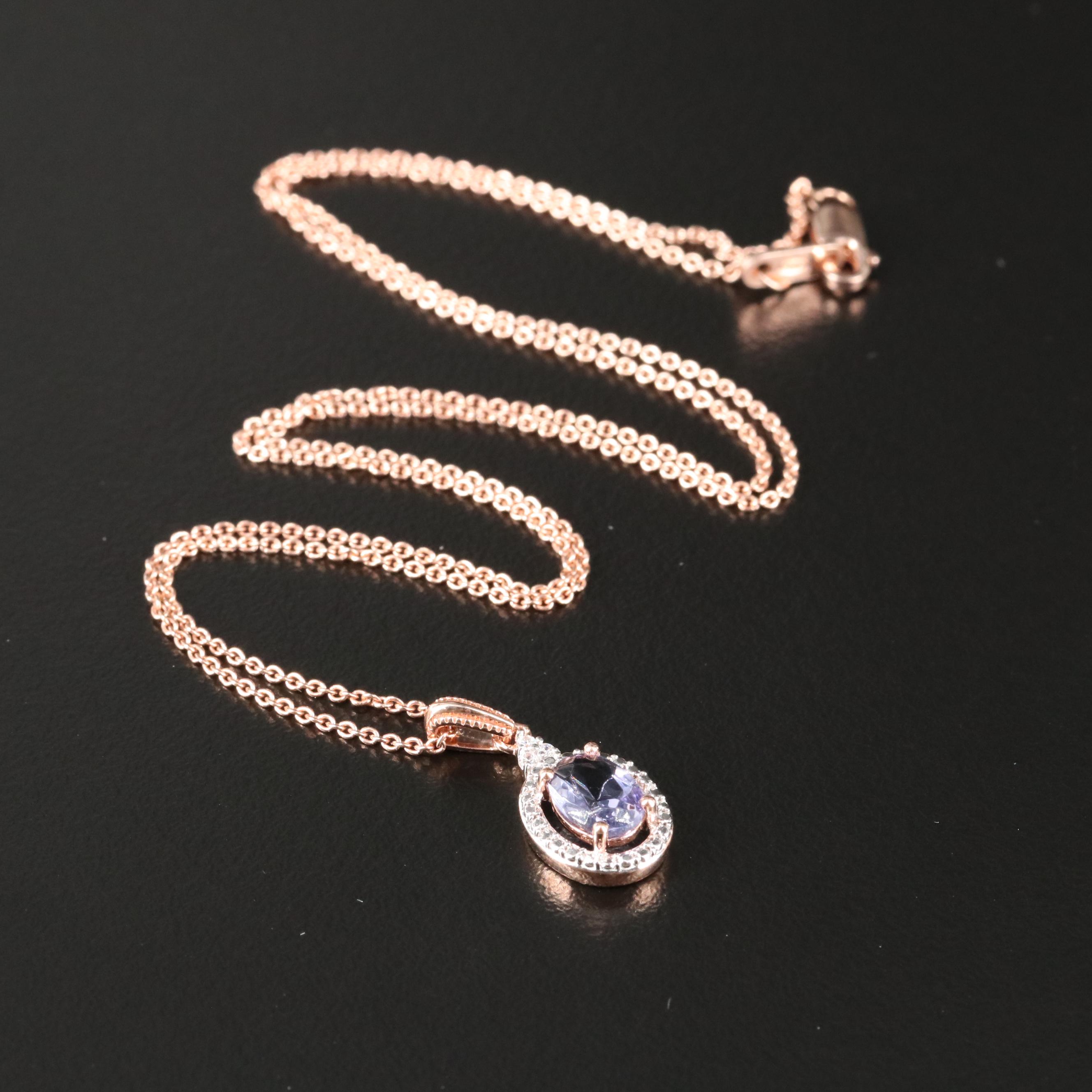 Sterling Glass and Cubic Zirconia Pendant Necklace