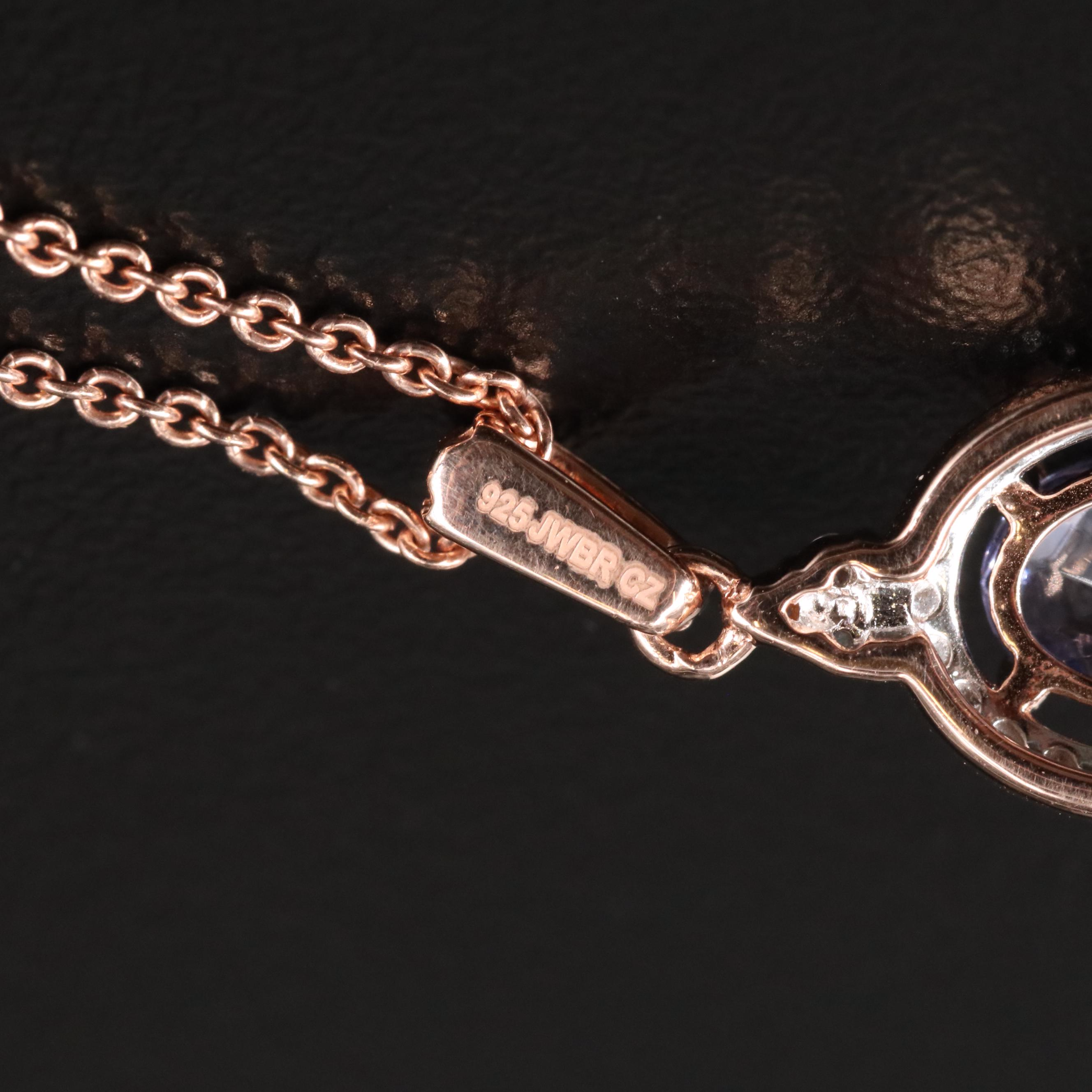 Sterling Glass and Cubic Zirconia Pendant Necklace