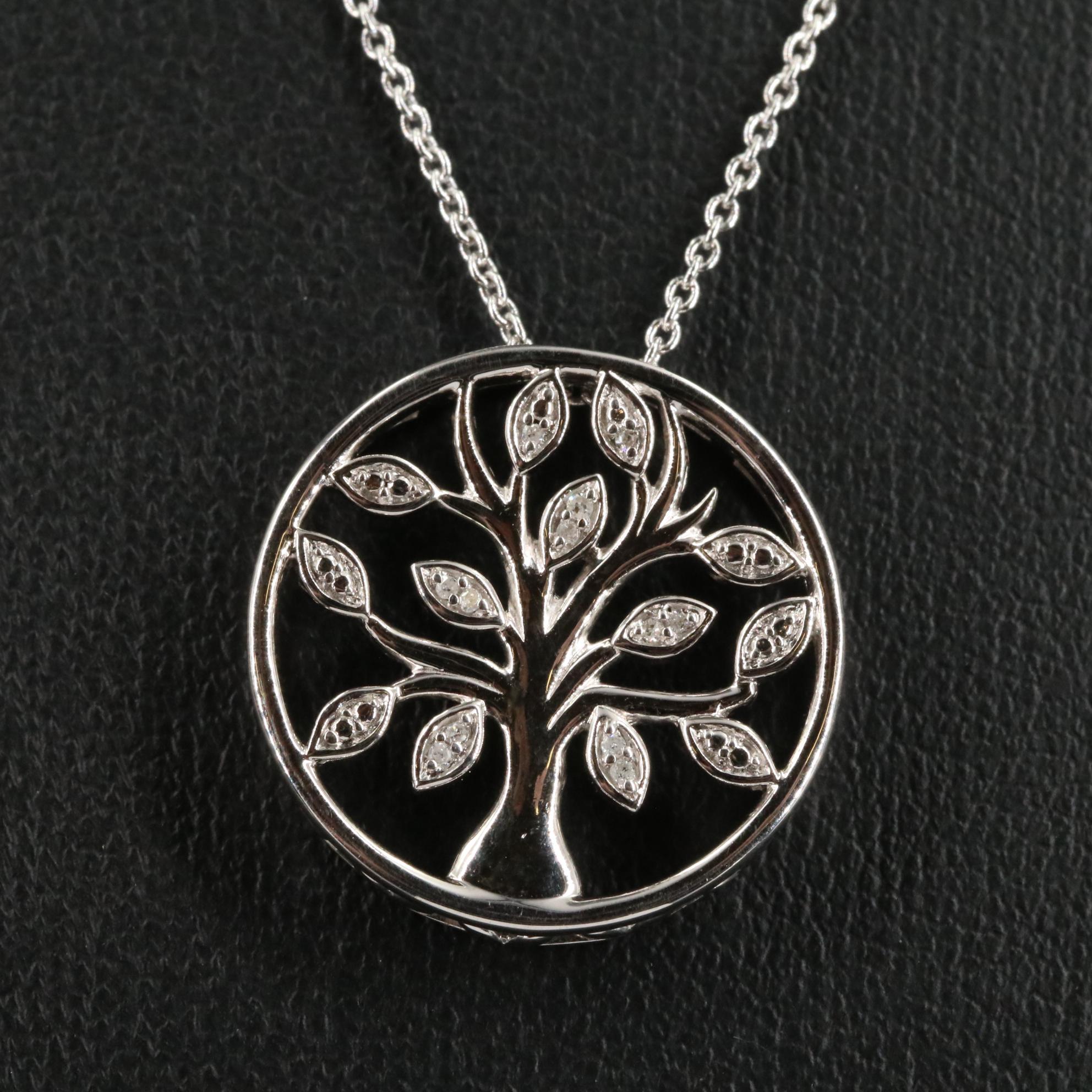 Sterling 0.02 CTW Diamond Tree Pendant Necklace