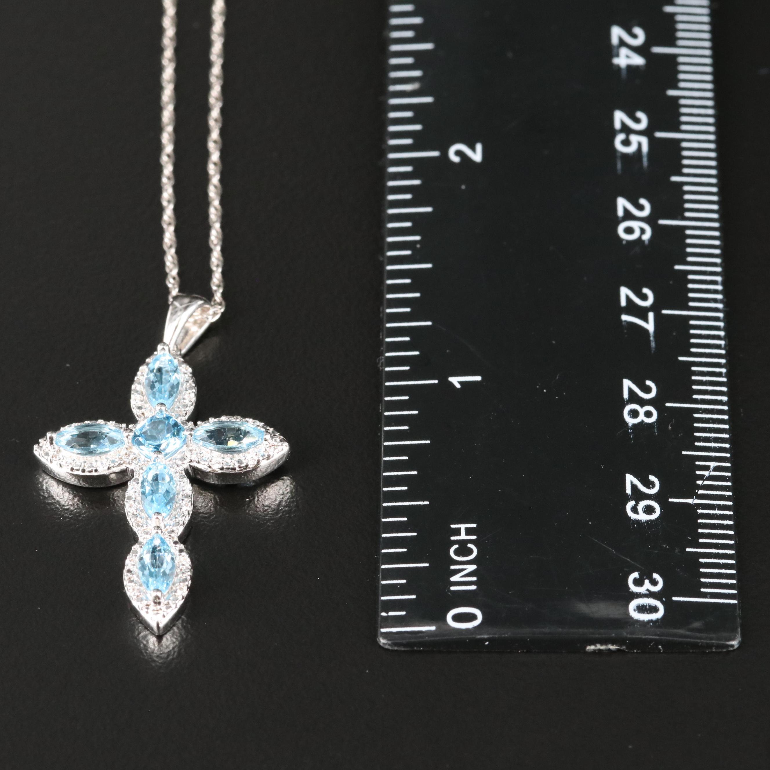 Sterling Topaz and Cubic Zirconia Cross Pendant Necklace