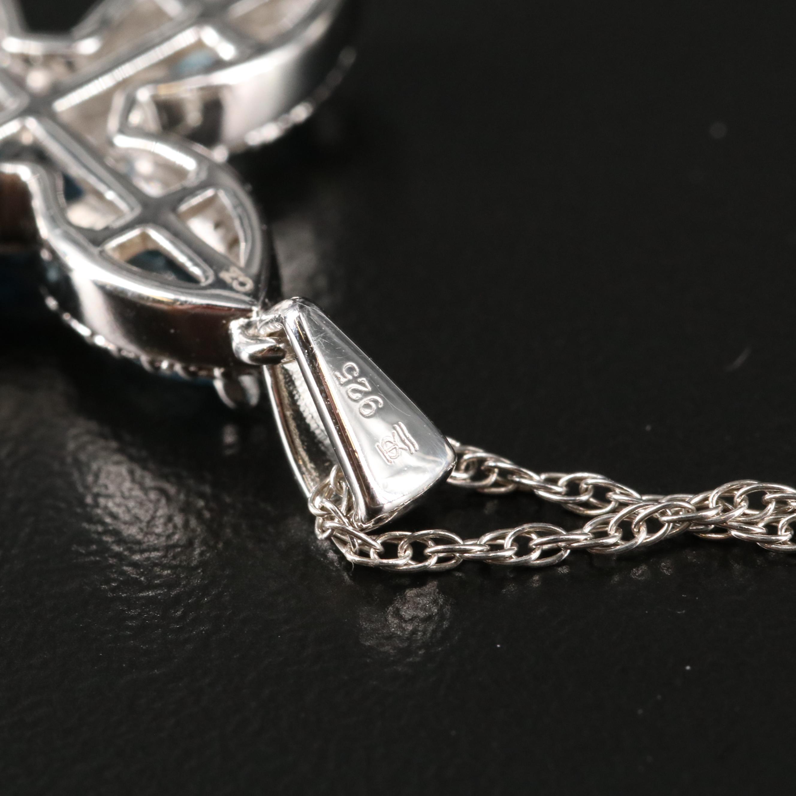 Sterling Topaz and Cubic Zirconia Cross Pendant Necklace