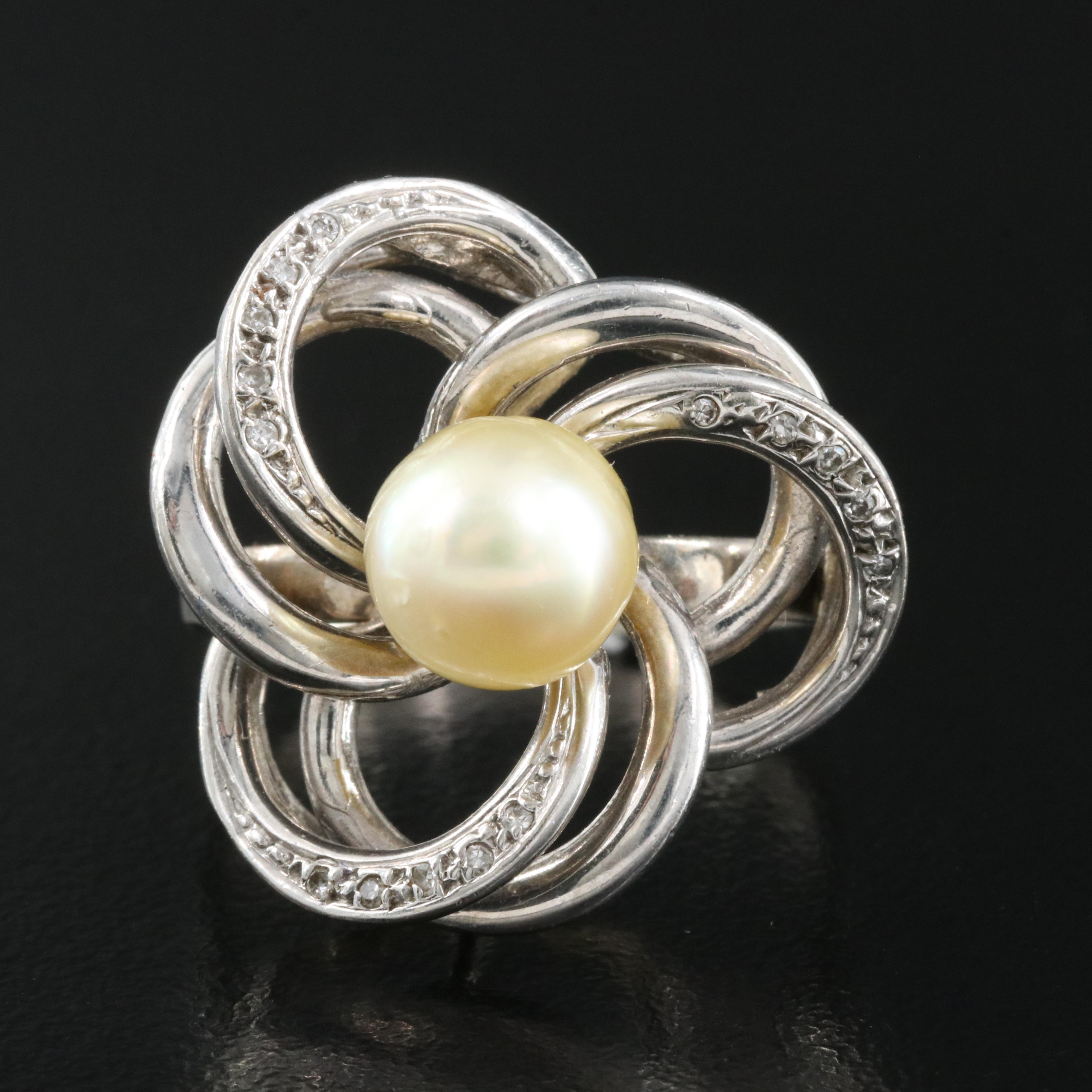 14K Pearl and Diamond Ring