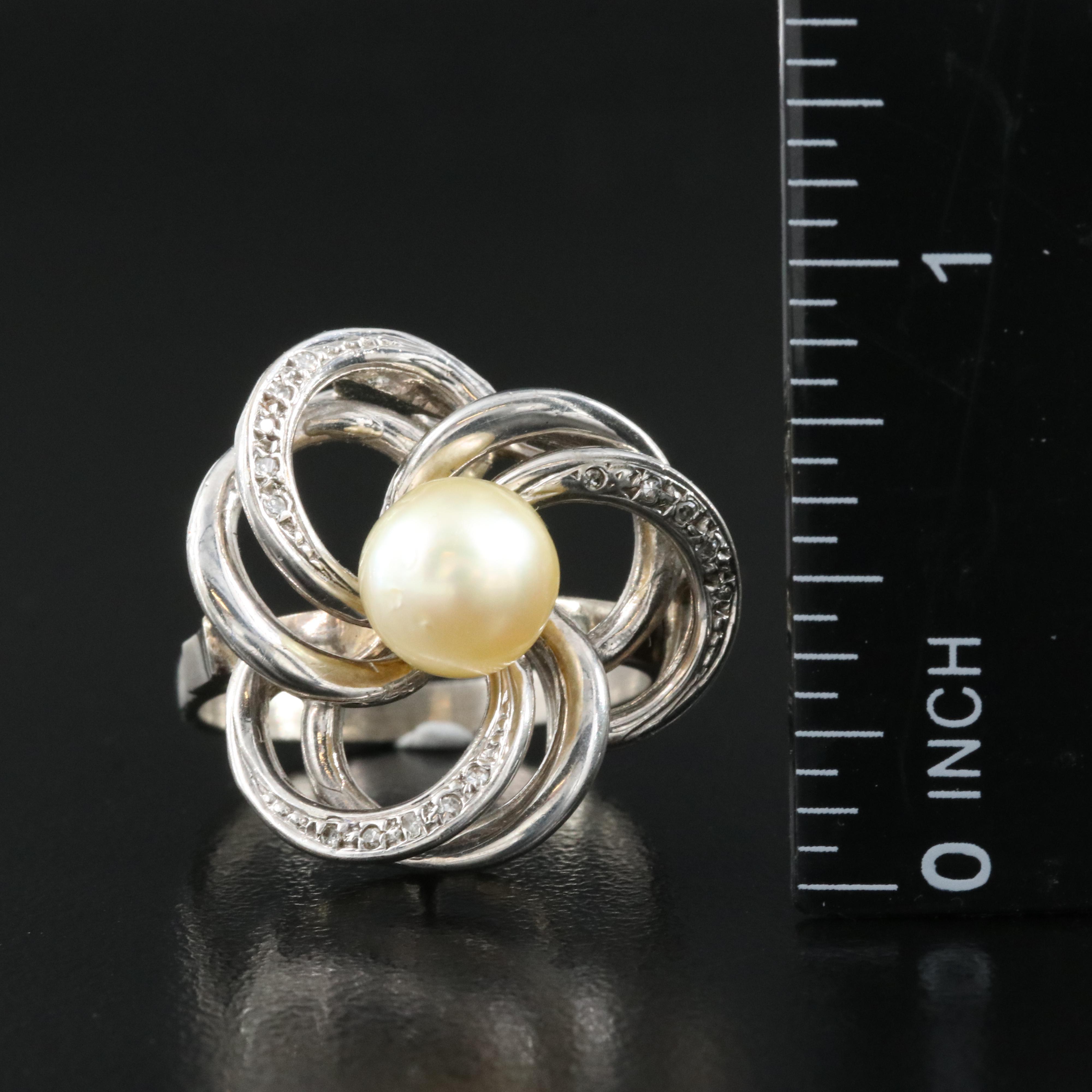 14K Pearl and Diamond Ring
