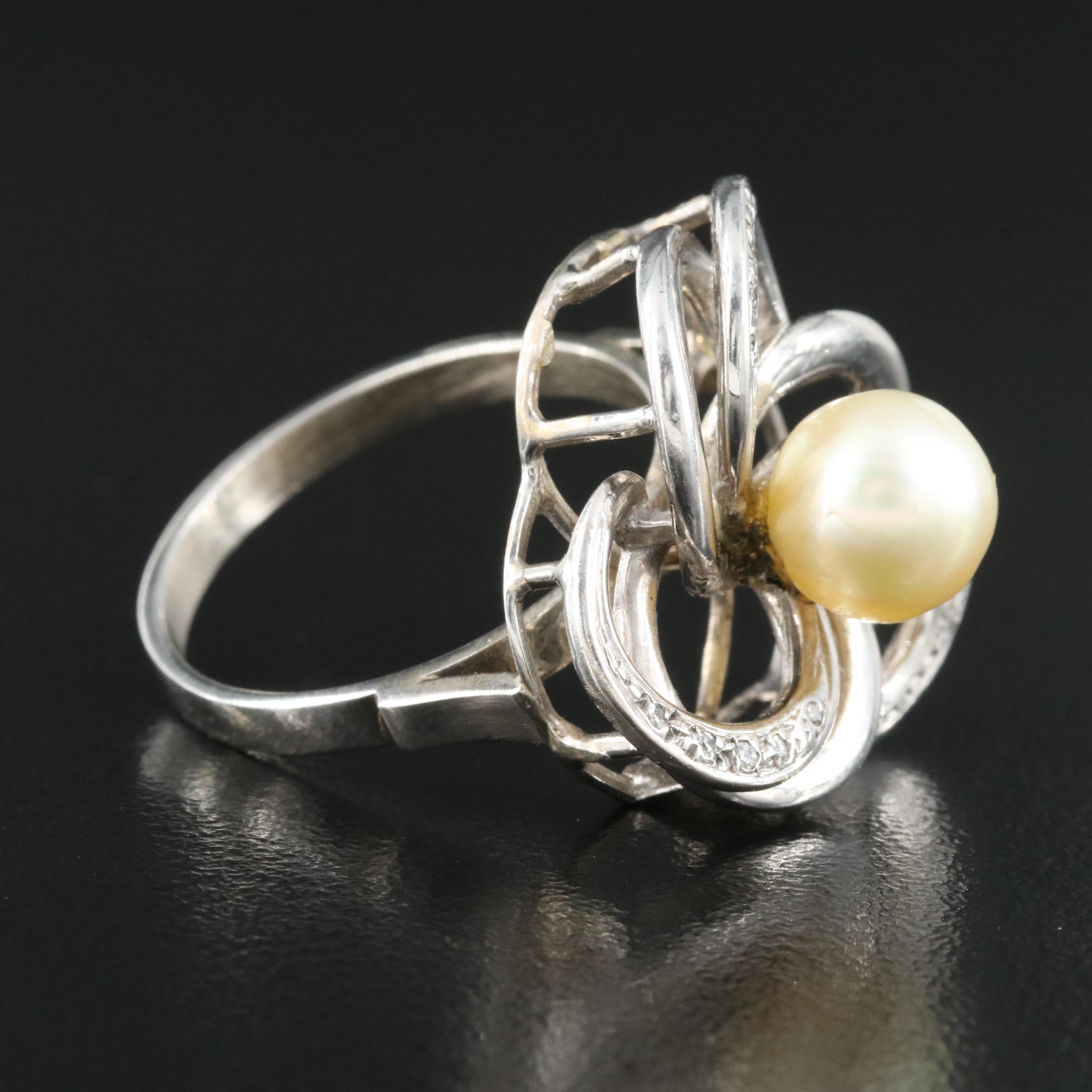 14K Pearl and Diamond Ring
