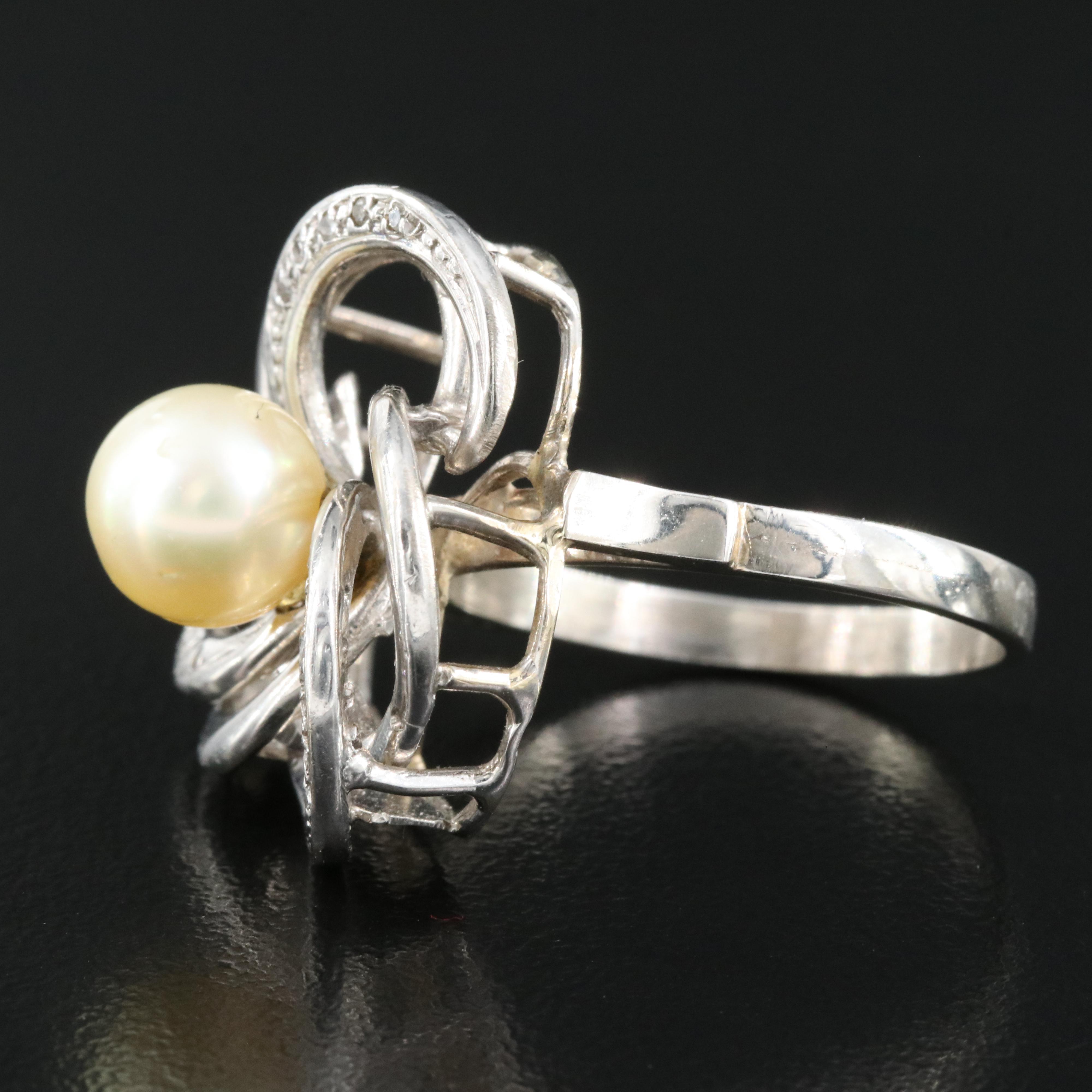 14K Pearl and Diamond Ring