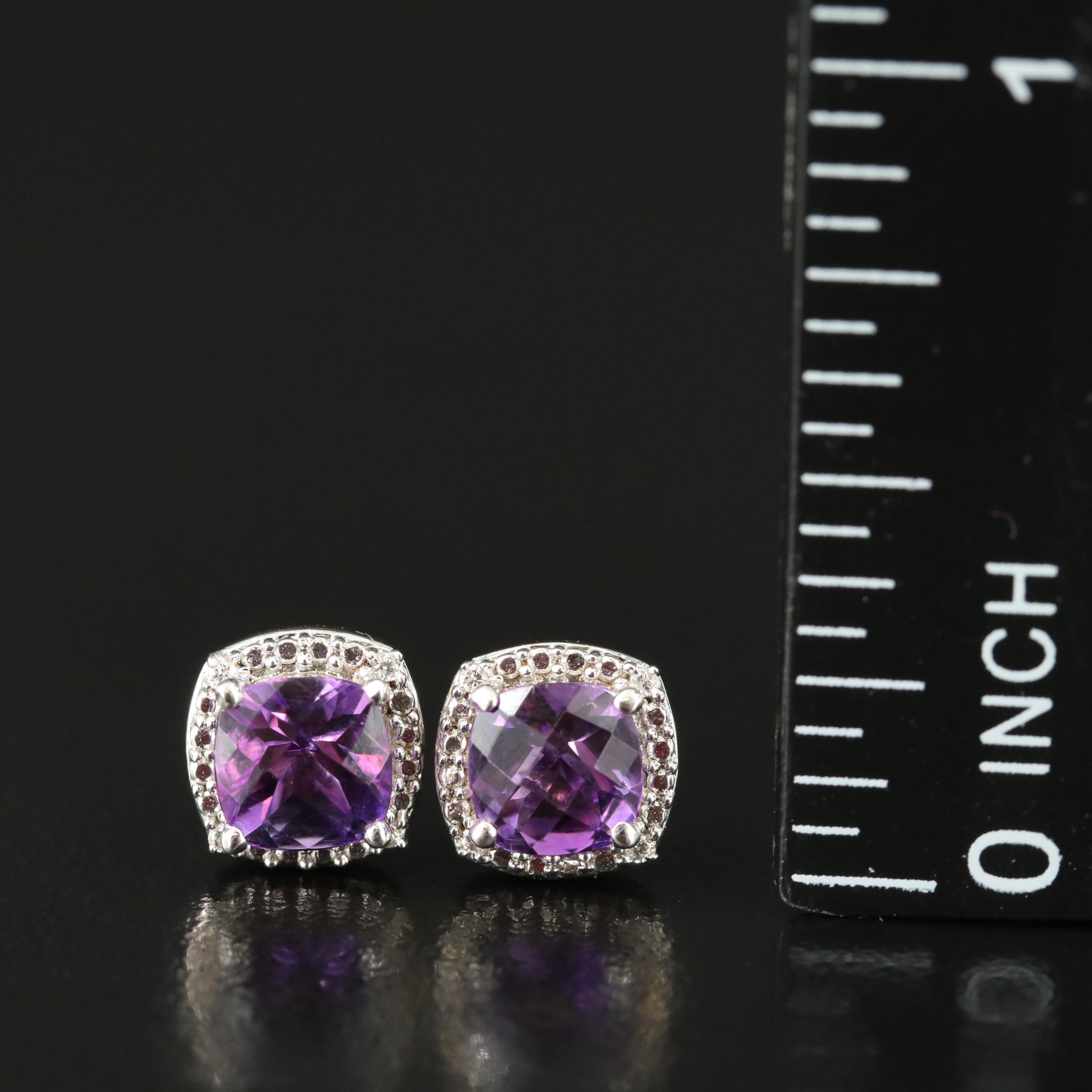 Sterling Amethyst and Cubic Zirconia Earrings