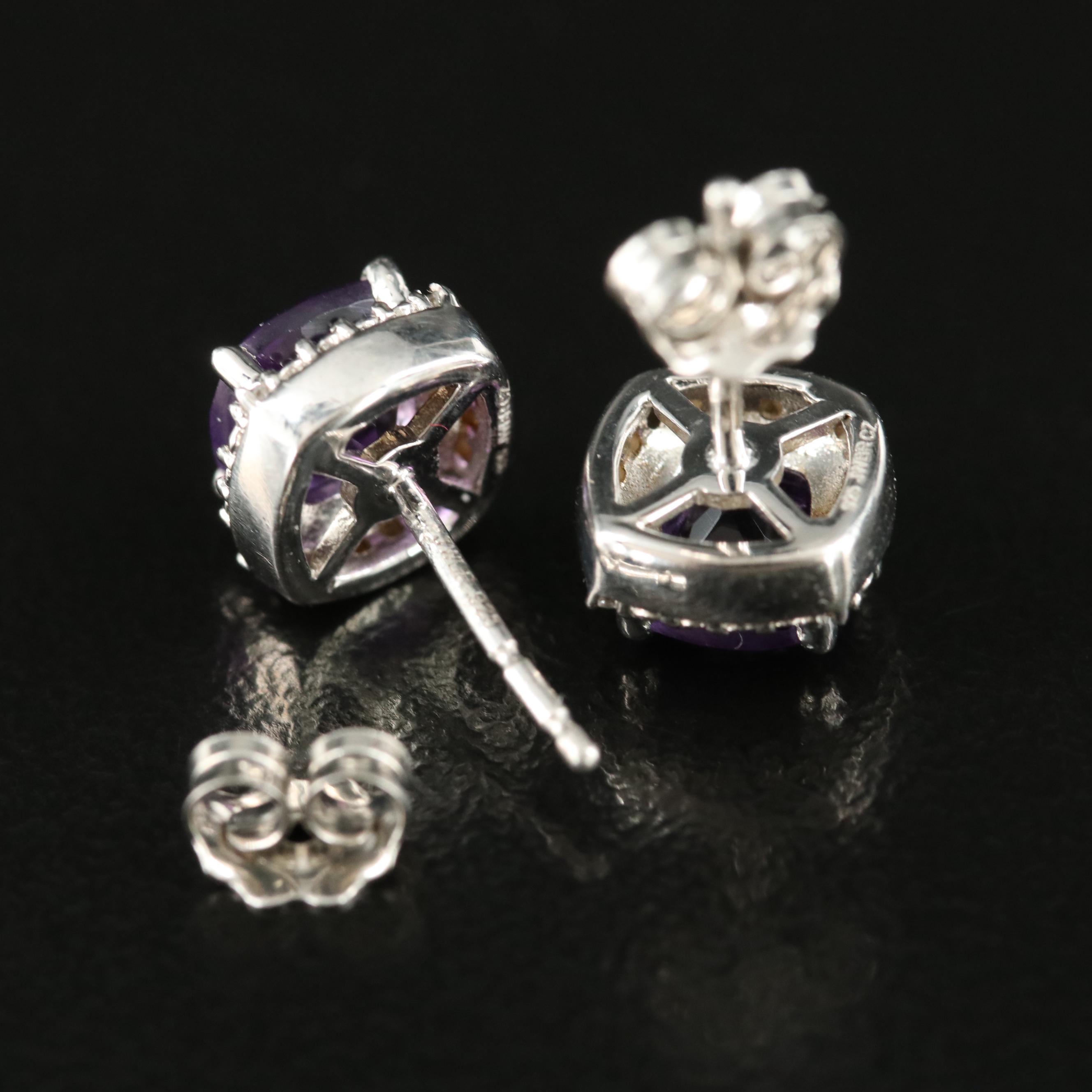 Sterling Amethyst and Cubic Zirconia Earrings