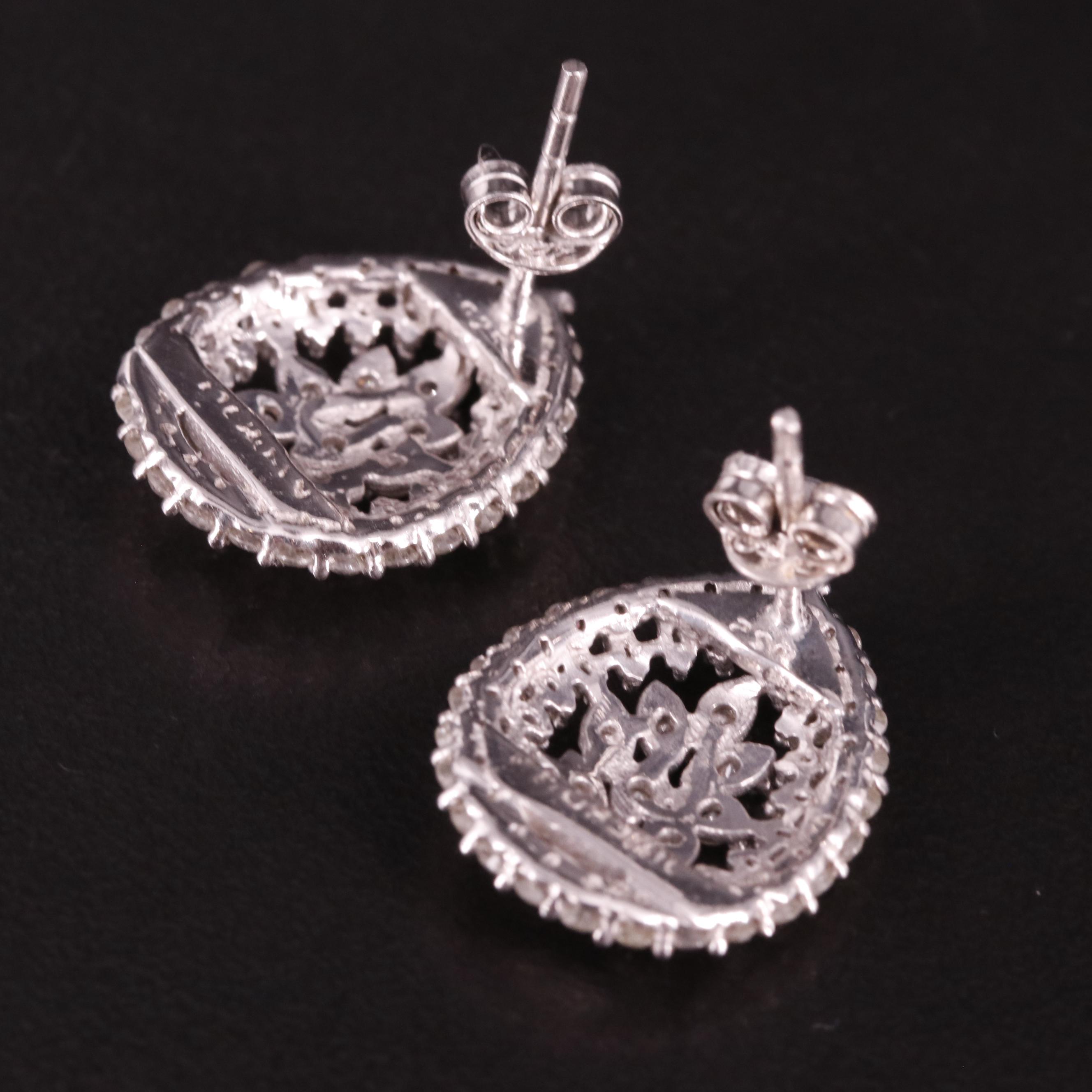 Sterling Diamond Teardrop Cluster Earrings