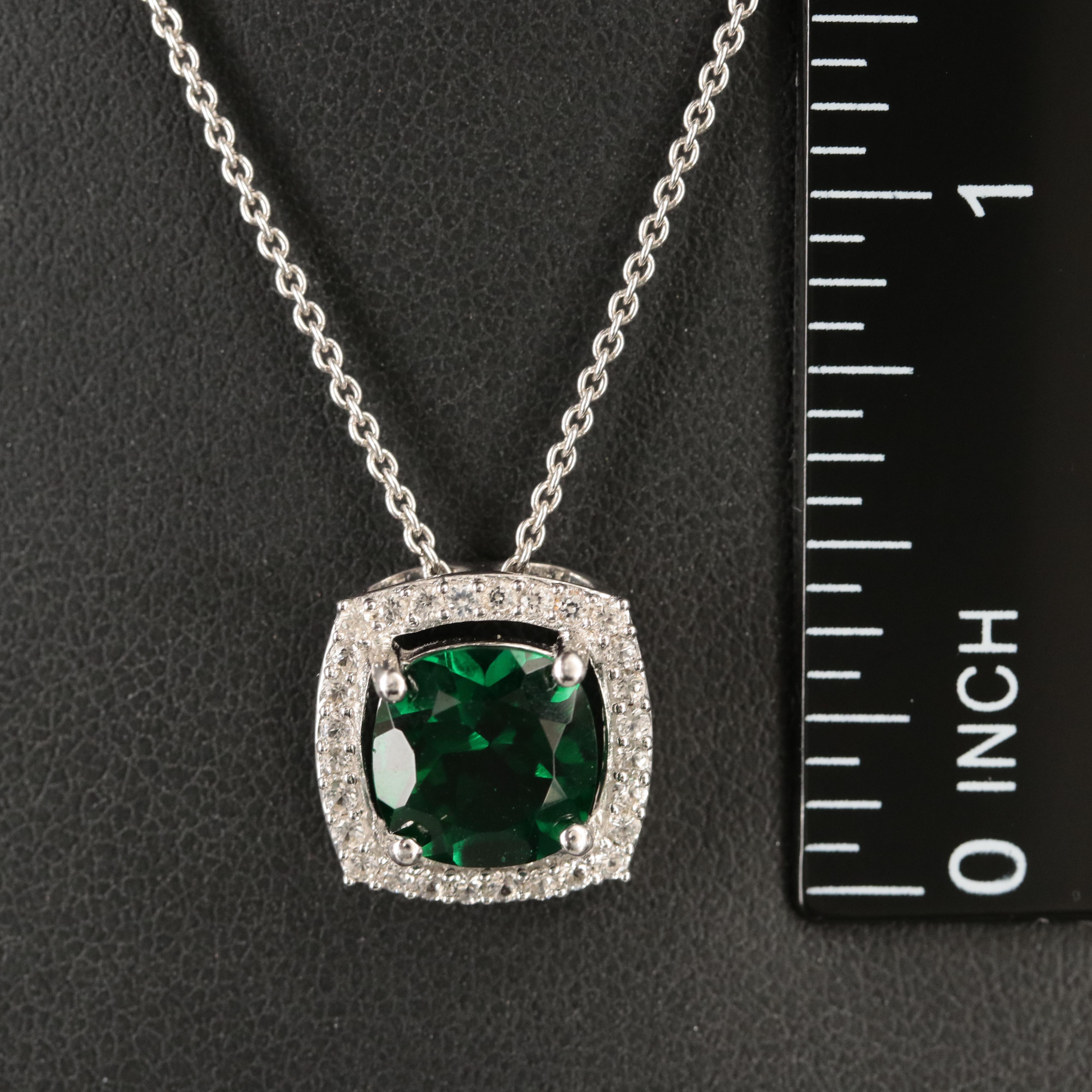 Sterling Emerald and Sapphire Pendant Necklace