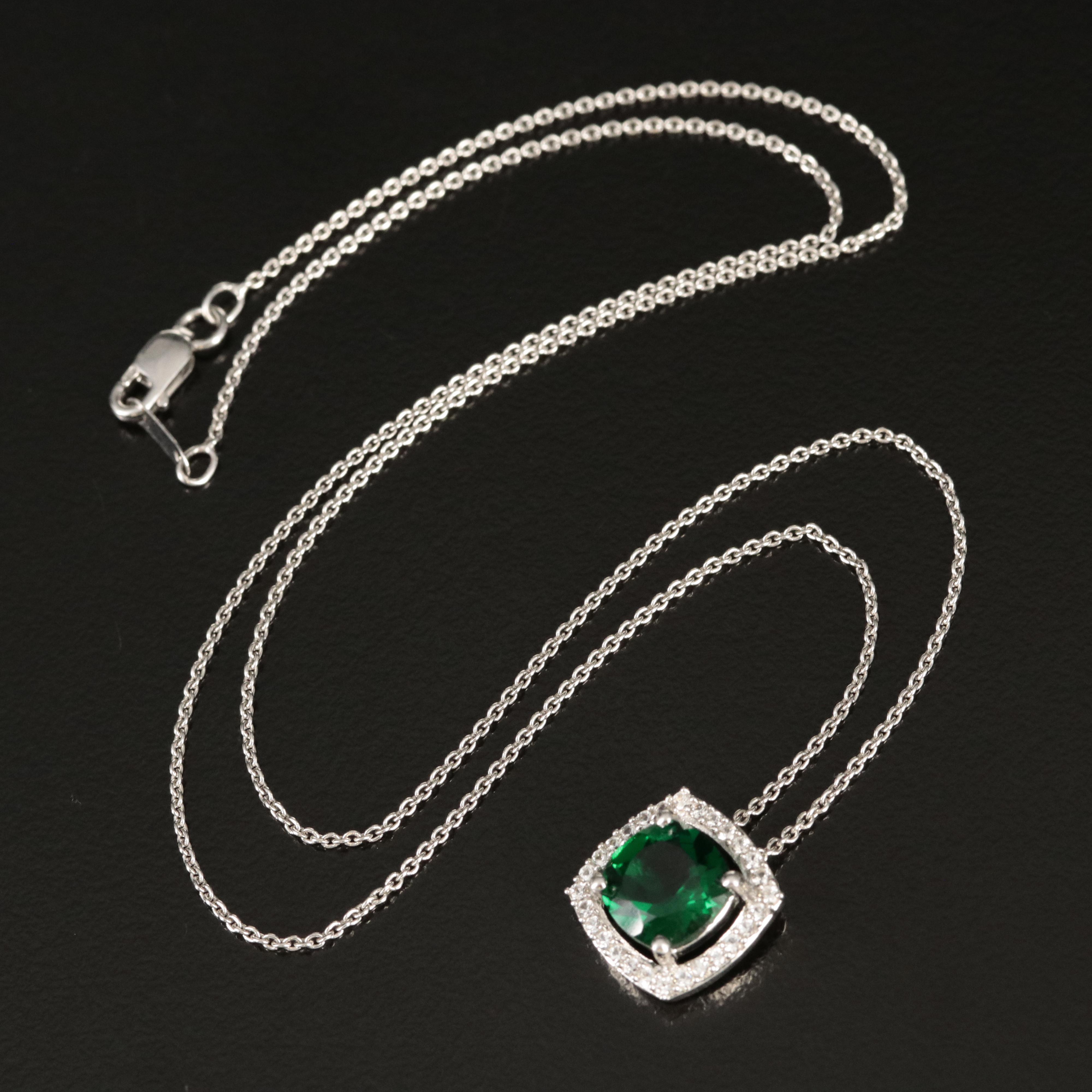 Sterling Emerald and Sapphire Pendant Necklace