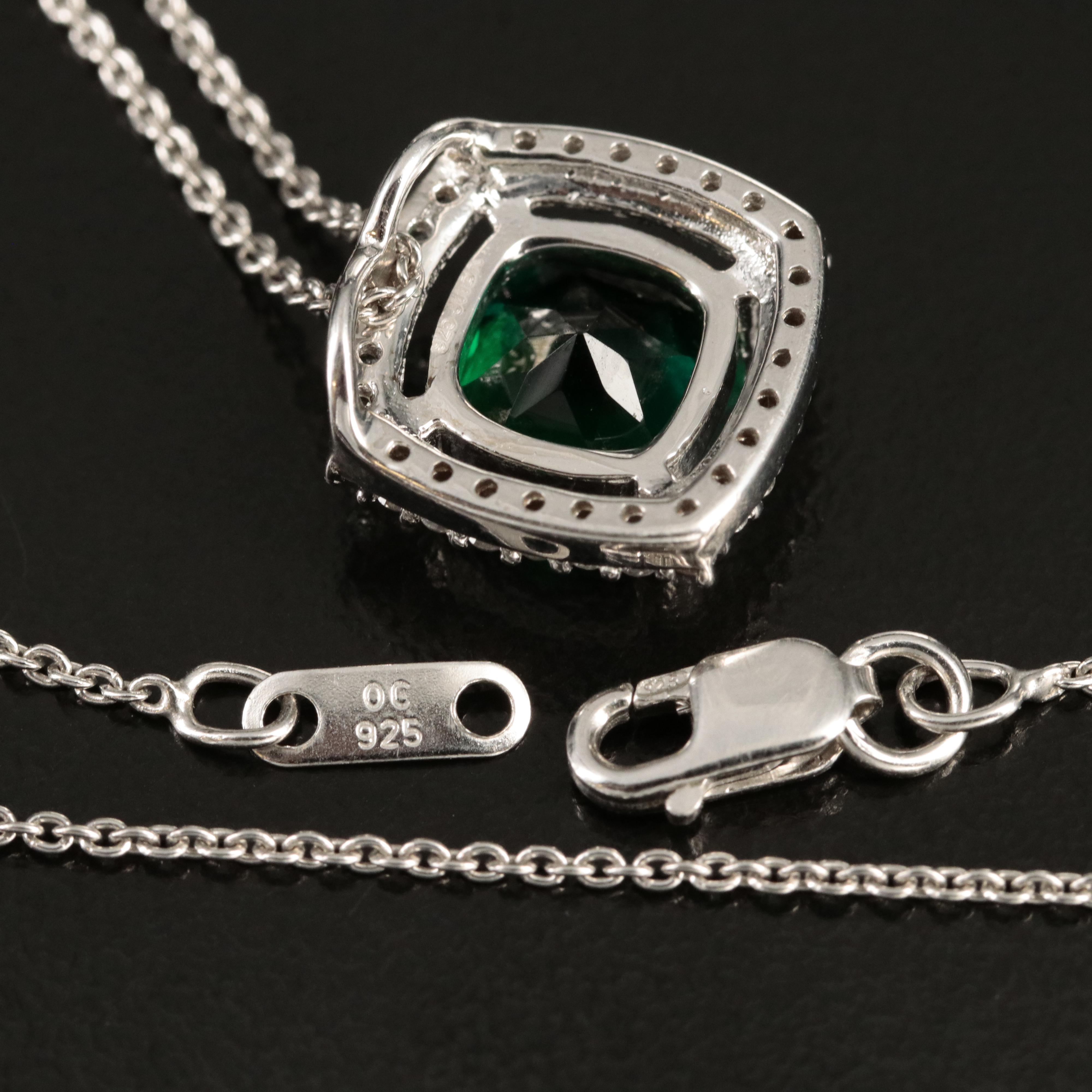 Sterling Emerald and Sapphire Pendant Necklace