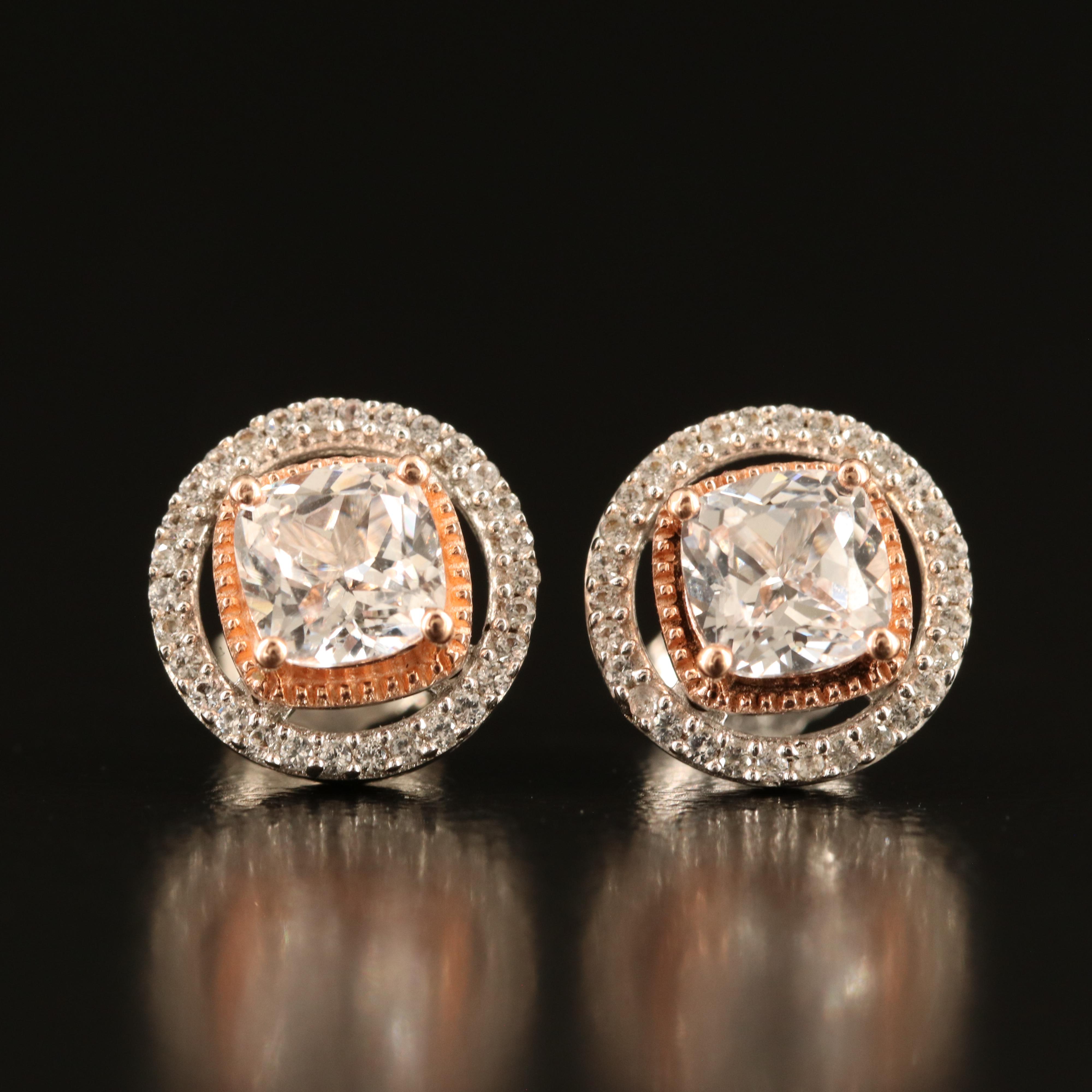 Sterling White Sapphire Stud Earrings with 10K Accents